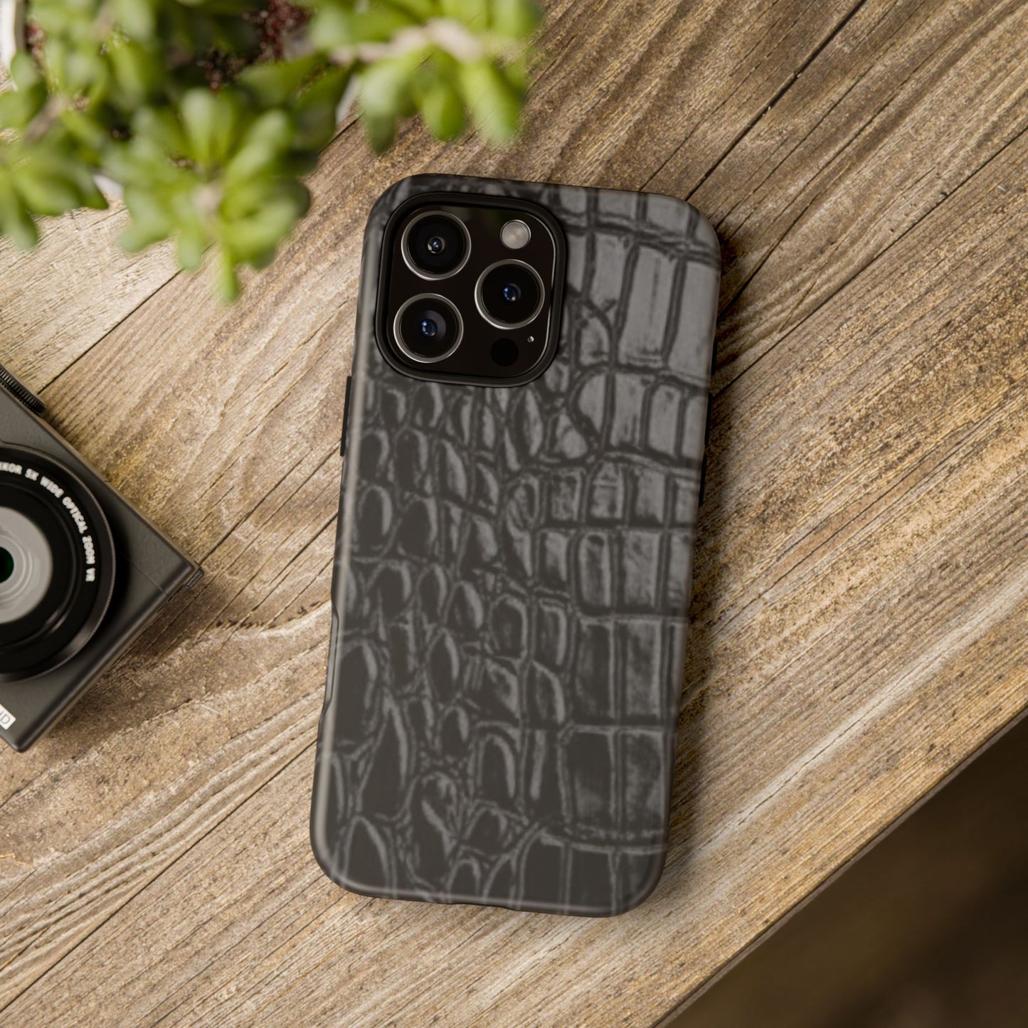 Sleek Crocodile skin print Phone Case, Tough Phone Cover, Animal Print Cases, Stylish Protective Cases, Gift for Him/Her, Black Leather Style