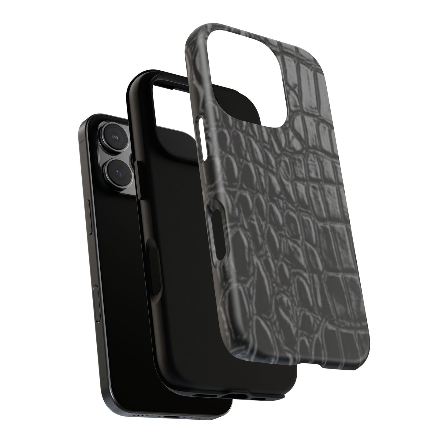 Sleek Crocodile skin print Phone Case, Tough Phone Cover, Animal Print Cases, Stylish Protective Cases, Gift for Him/Her, Black Leather Style
