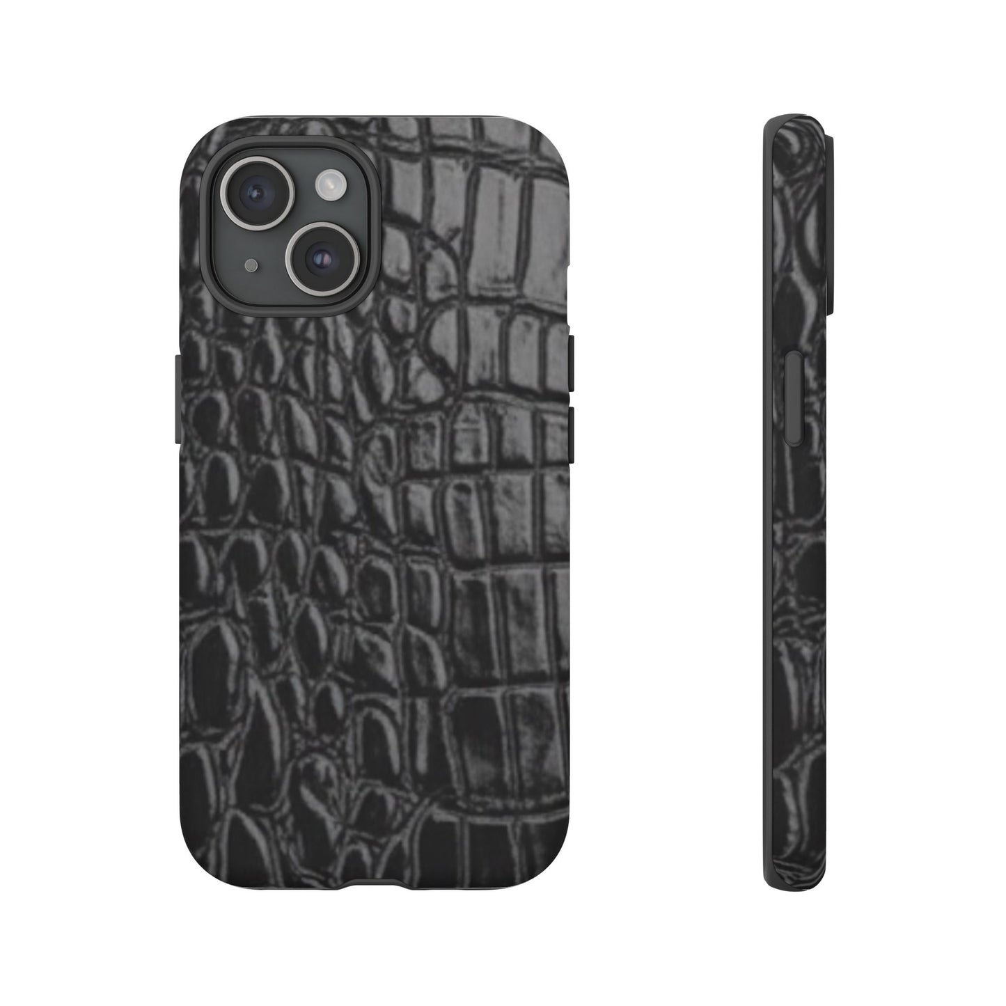 Sleek Crocodile skin print Phone Case, Tough Phone Cover, Animal Print Cases, Stylish Protective Cases, Gift for Him/Her, Black Leather Style