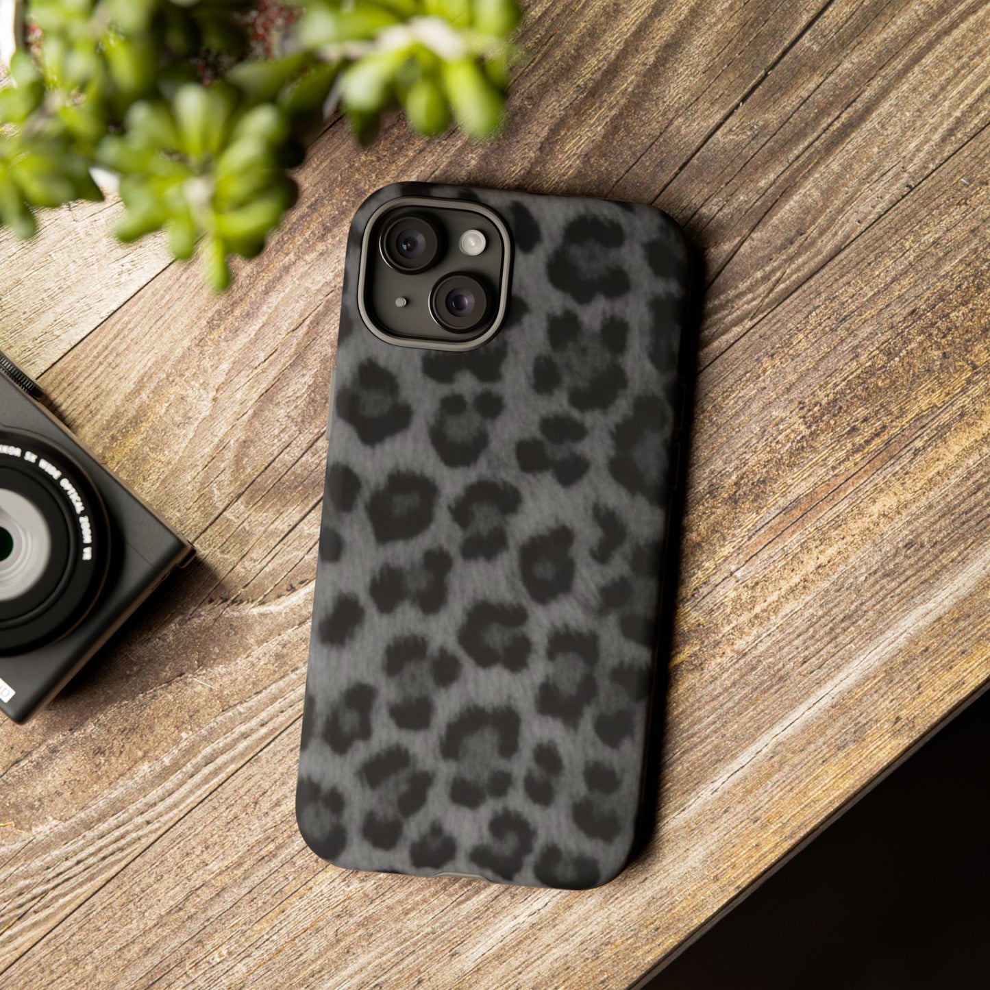 Leopard Print Dark Phone Case, Tough Cases for Animal Lovers, Stylish Protective Cover, Unique Gift for Her, Trendy Phone Accessory