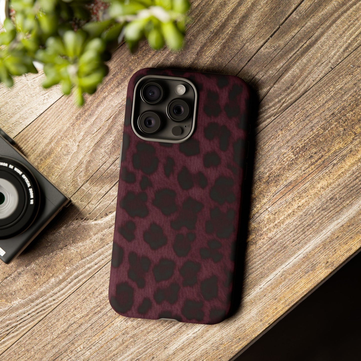 Maroon Leopard Print Phone Case, Tough Cases for Style Lovers, Fashionable Protection, Unique Gifts for Her, Trendy Accessories