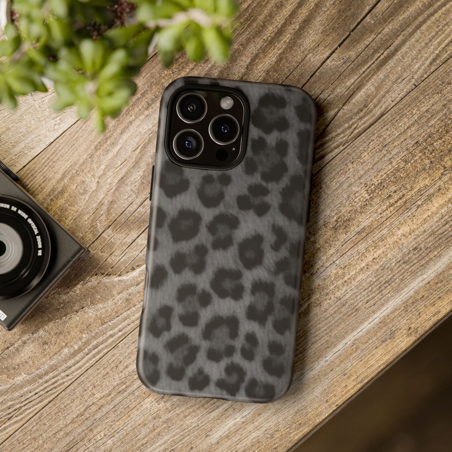 Leopard Print Dark Phone Case, Tough Cases for Animal Lovers, Stylish Protective Cover, Unique Gift for Her, Trendy Phone Accessory