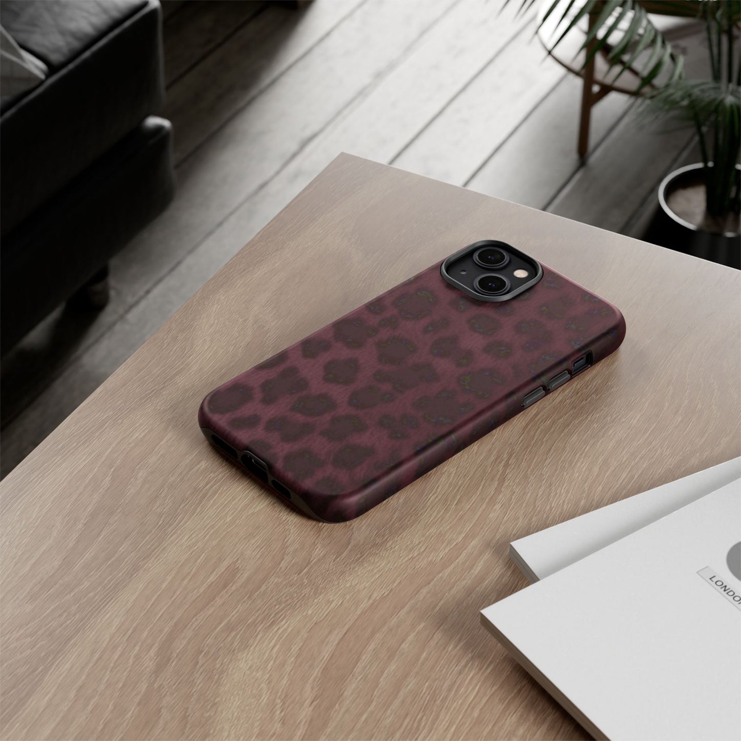 Maroon Leopard Print Phone Case, Tough Cases for Style Lovers, Fashionable Protection, Unique Gifts for Her, Trendy Accessories