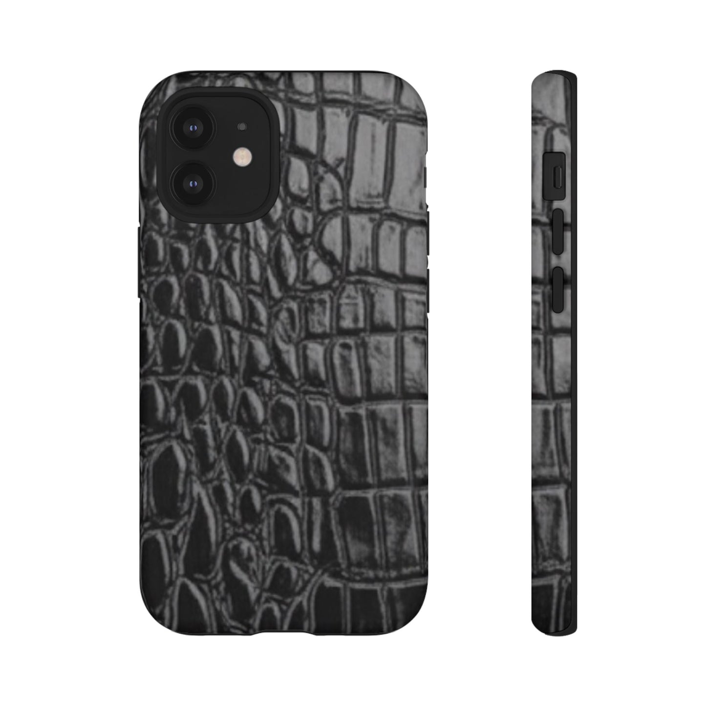 Sleek Crocodile skin print Phone Case, Tough Phone Cover, Animal Print Cases, Stylish Protective Cases, Gift for Him/Her, Black Leather Style