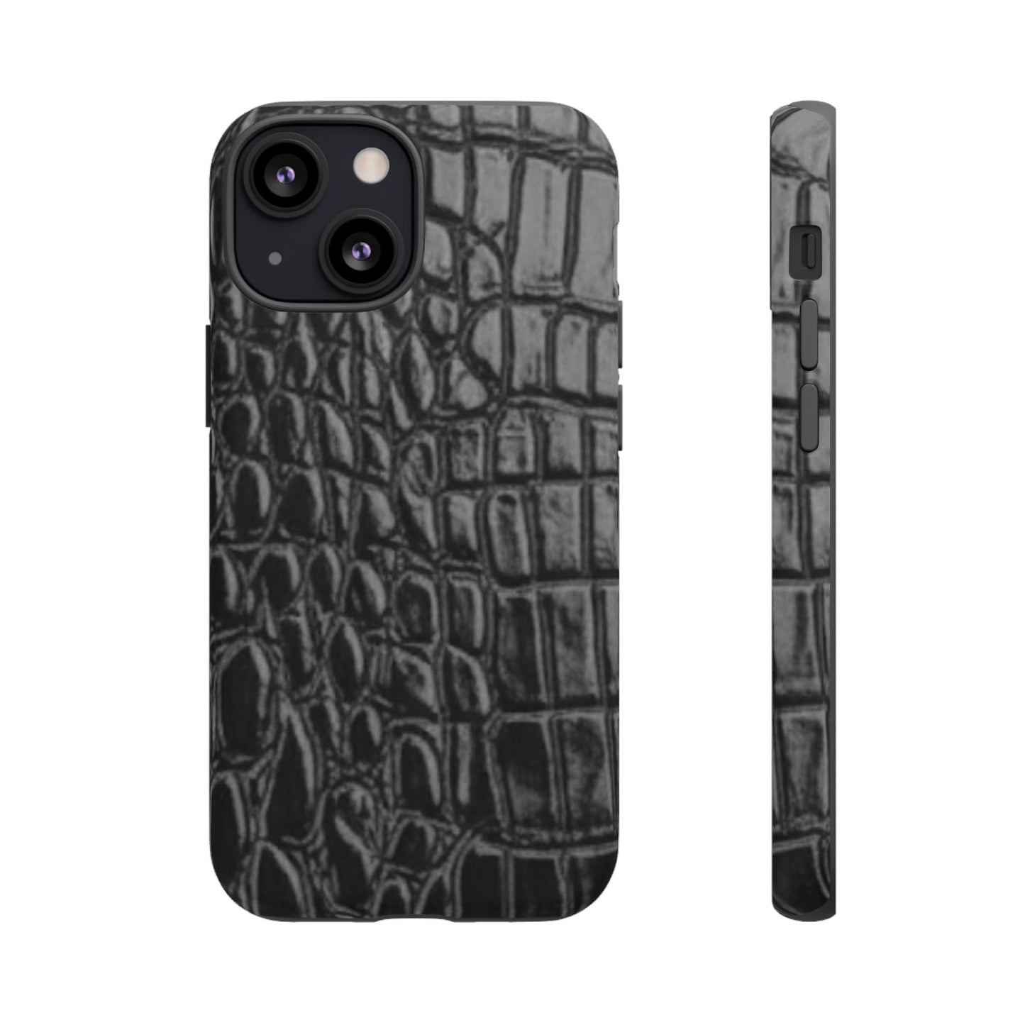 Sleek Crocodile skin print Phone Case, Tough Phone Cover, Animal Print Cases, Stylish Protective Cases, Gift for Him/Her, Black Leather Style