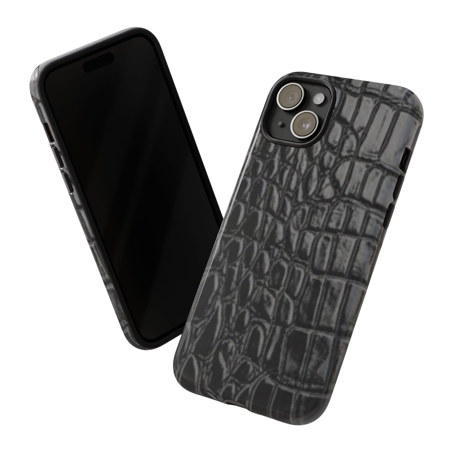 Sleek Crocodile skin print Phone Case, Tough Phone Cover, Animal Print Cases, Stylish Protective Cases, Gift for Him/Her, Black Leather Style