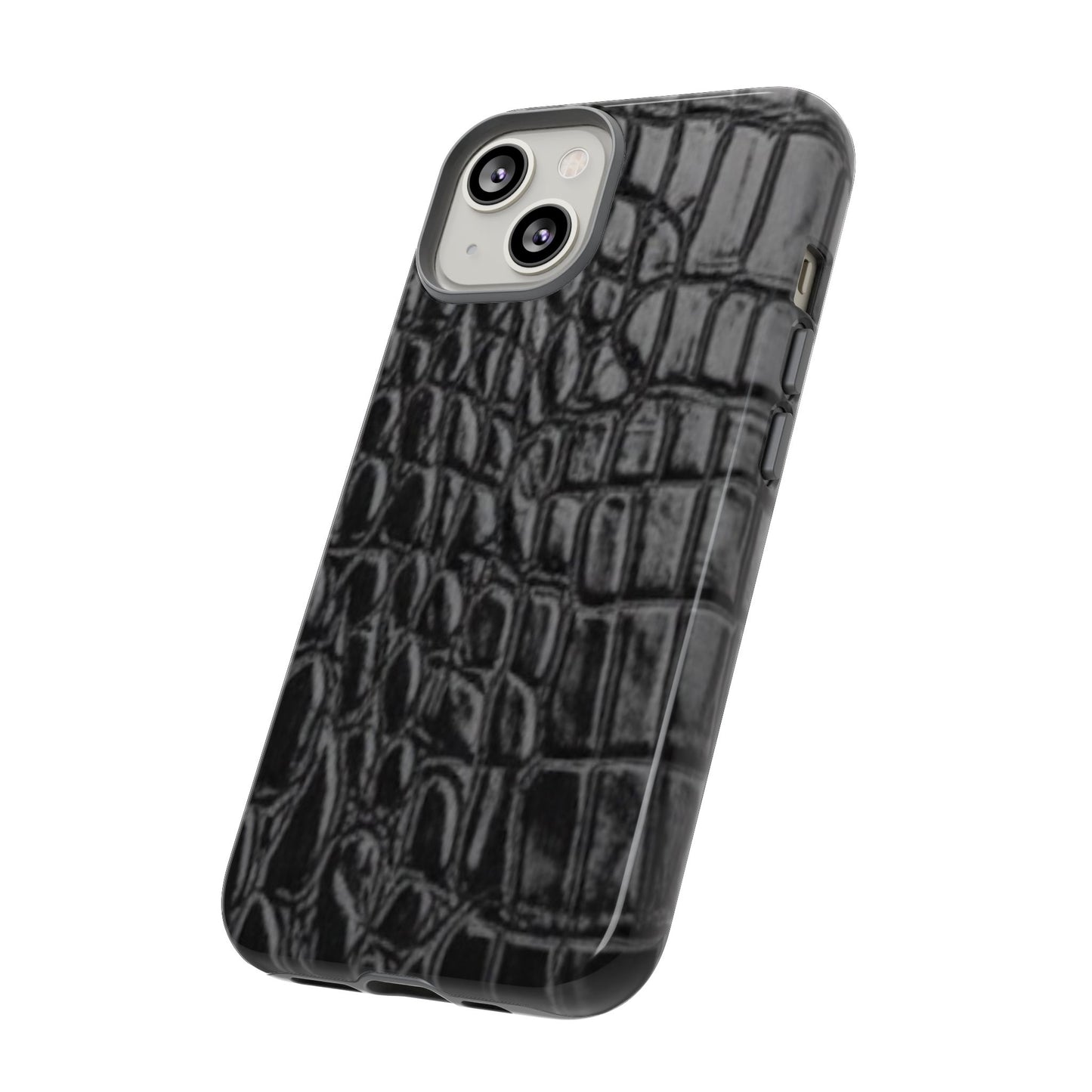 Sleek Crocodile skin print Phone Case, Tough Phone Cover, Animal Print Cases, Stylish Protective Cases, Gift for Him/Her, Black Leather Style