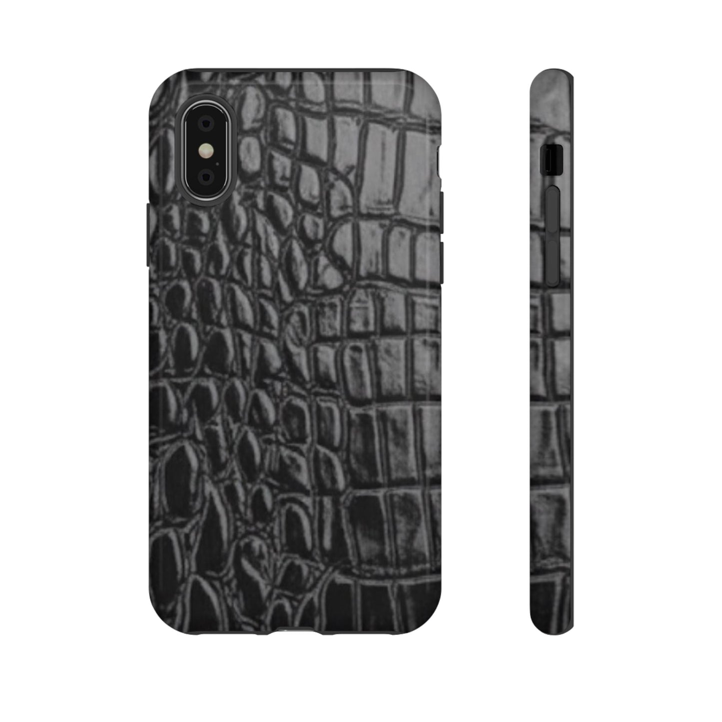 Sleek Crocodile skin print Phone Case, Tough Phone Cover, Animal Print Cases, Stylish Protective Cases, Gift for Him/Her, Black Leather Style
