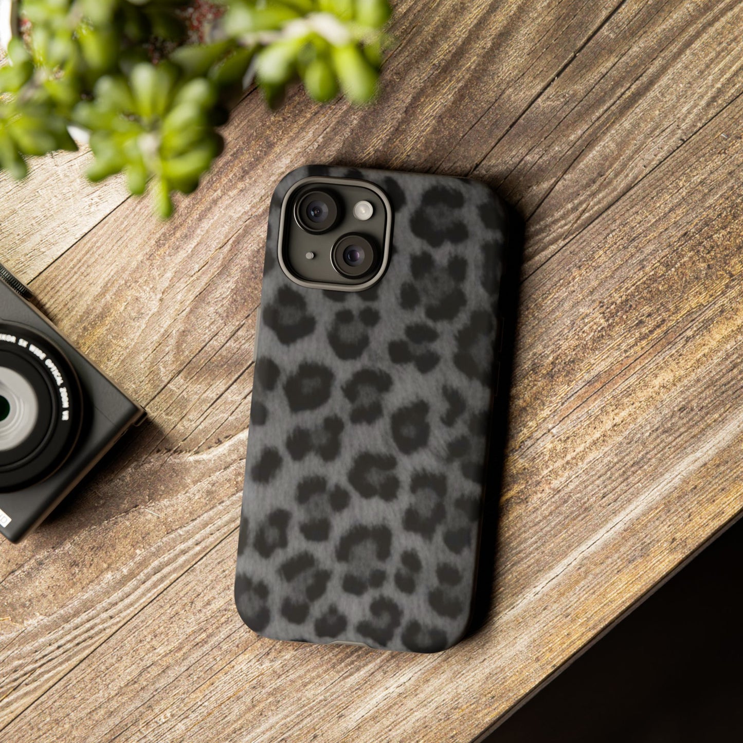 Leopard Print Dark Phone Case, Tough Cases for Animal Lovers, Stylish Protective Cover, Unique Gift for Her, Trendy Phone Accessory