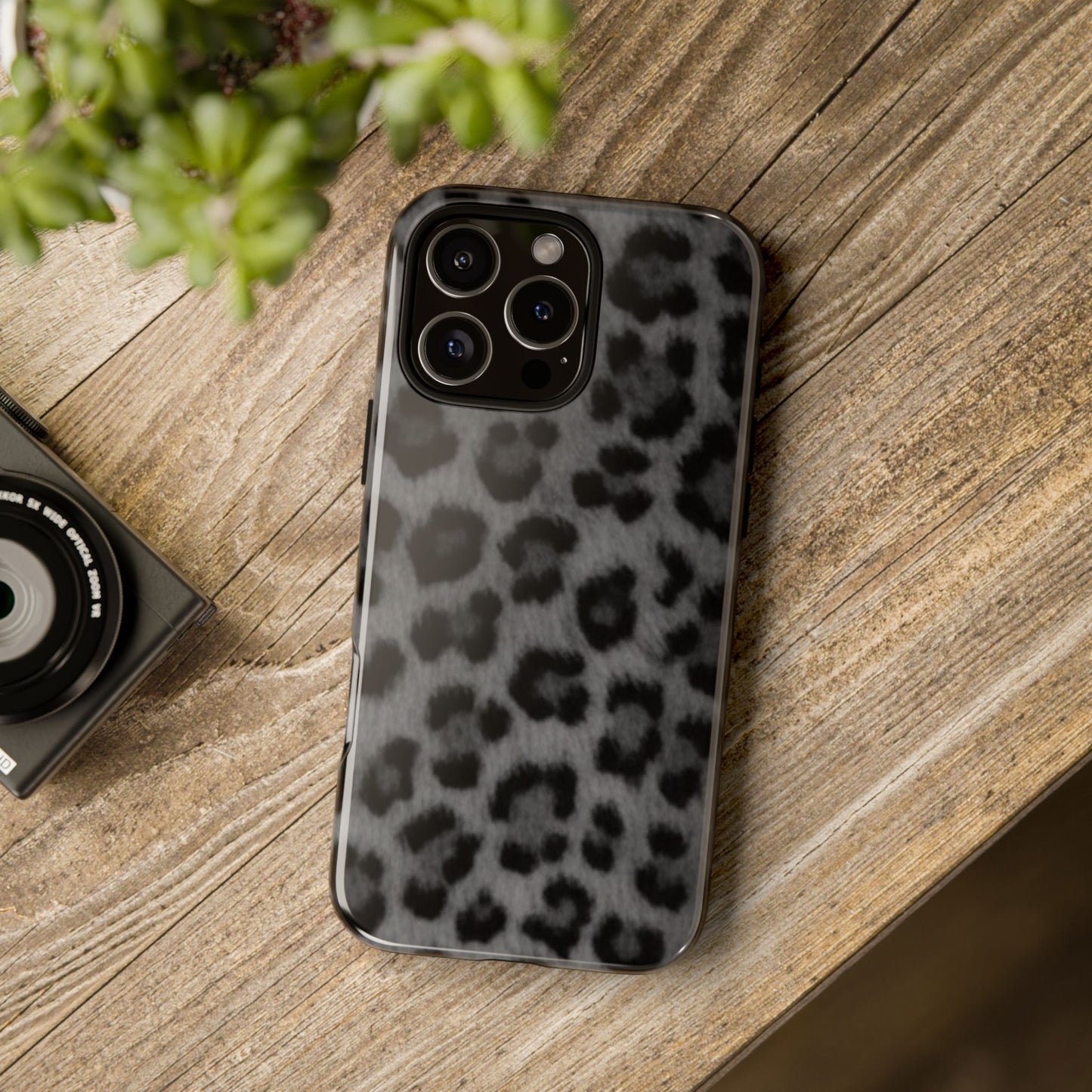 Leopard Print Dark Phone Case, Tough Cases for Animal Lovers, Stylish Protective Cover, Unique Gift for Her, Trendy Phone Accessory