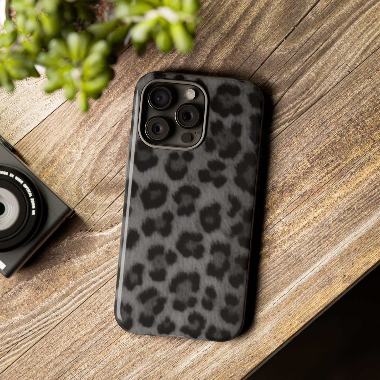 Leopard Print Dark Phone Case, Tough Cases for Animal Lovers, Stylish Protective Cover, Unique Gift for Her, Trendy Phone Accessory