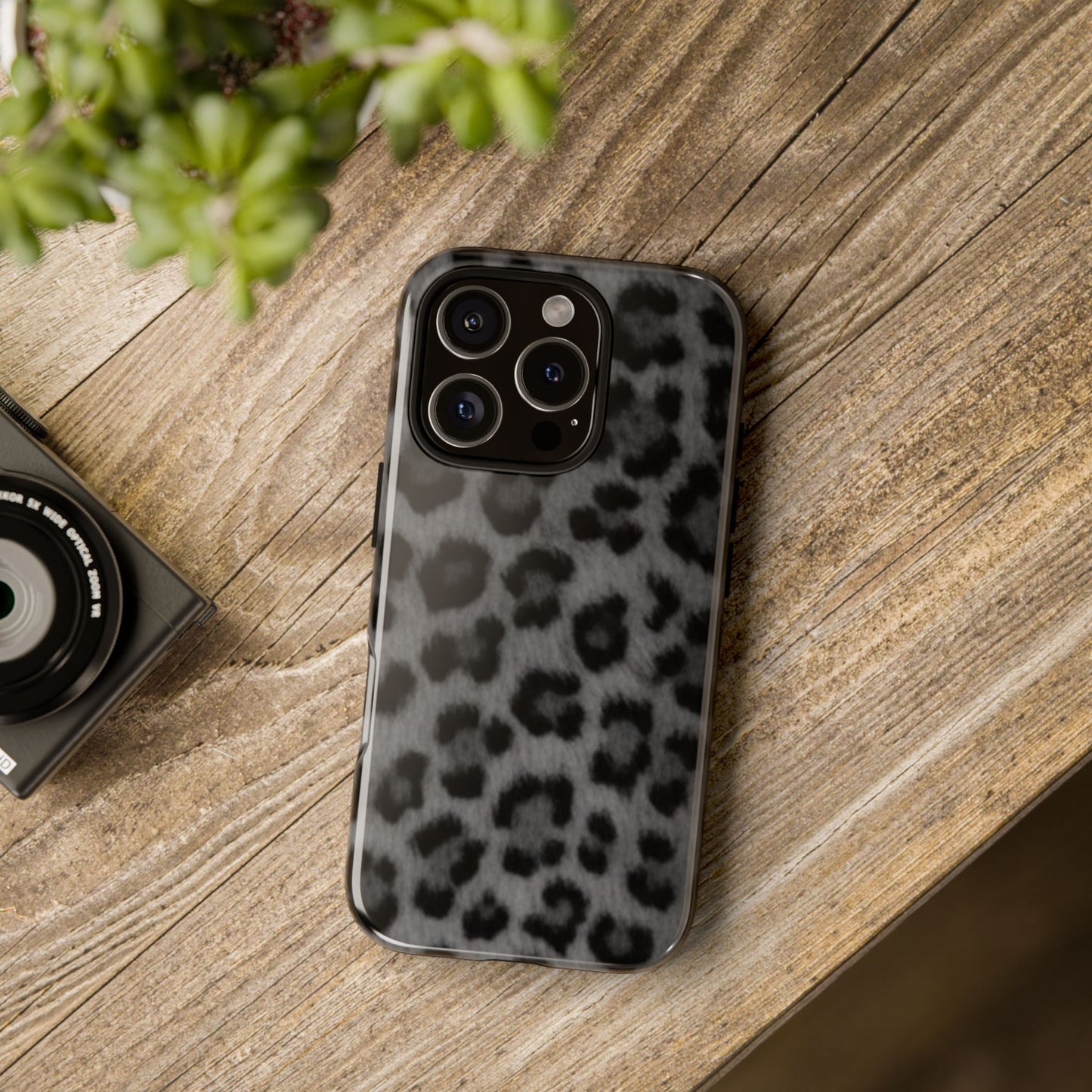 Leopard Print Dark Phone Case, Tough Cases for Animal Lovers, Stylish Protective Cover, Unique Gift for Her, Trendy Phone Accessory