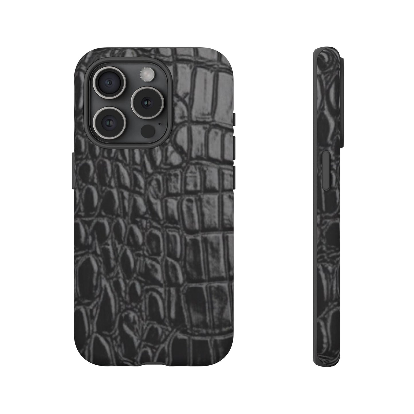 Sleek Crocodile skin print Phone Case, Tough Phone Cover, Animal Print Cases, Stylish Protective Cases, Gift for Him/Her, Black Leather Style