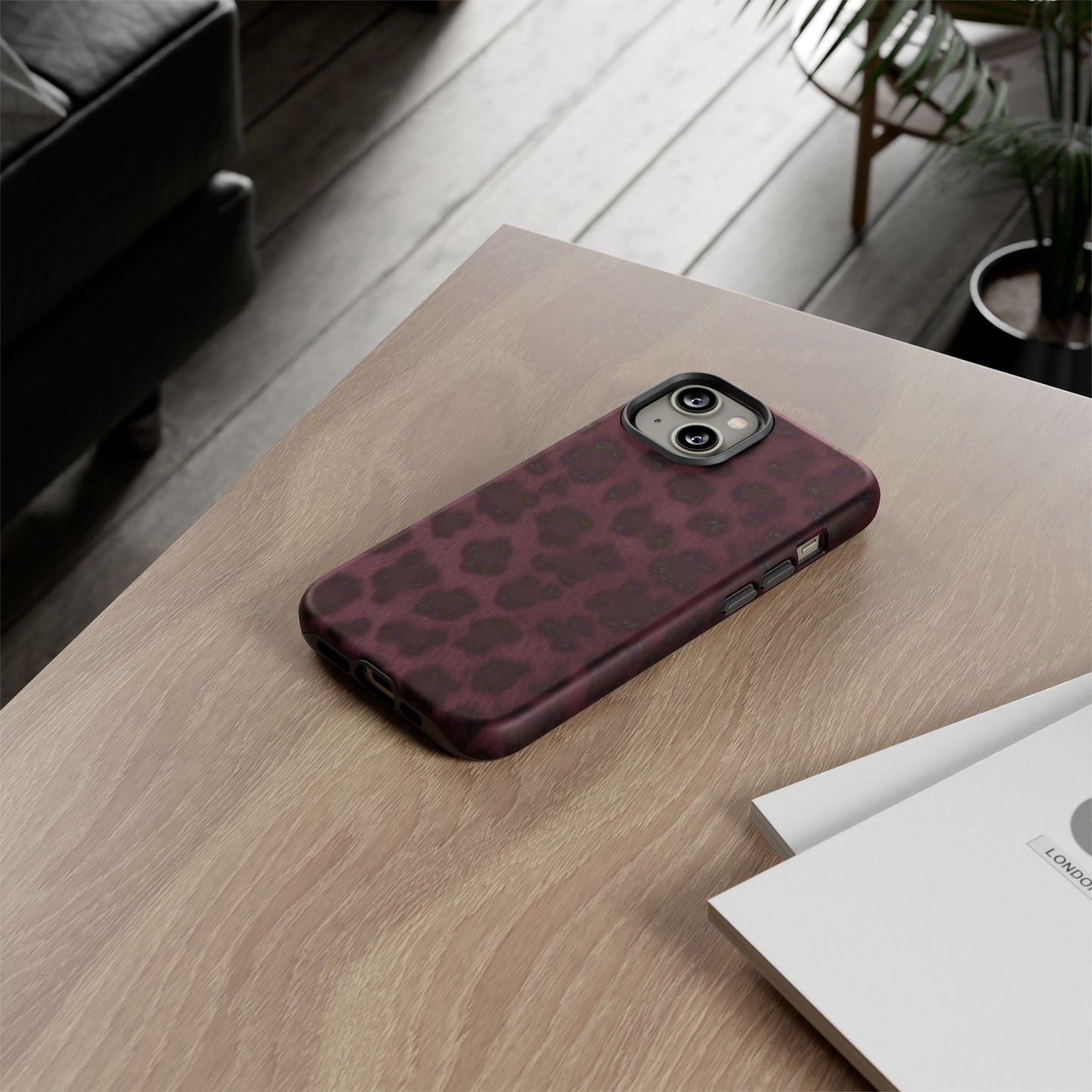 Maroon Leopard Print Phone Case, Tough Cases for Style Lovers, Fashionable Protection, Unique Gifts for Her, Trendy Accessories