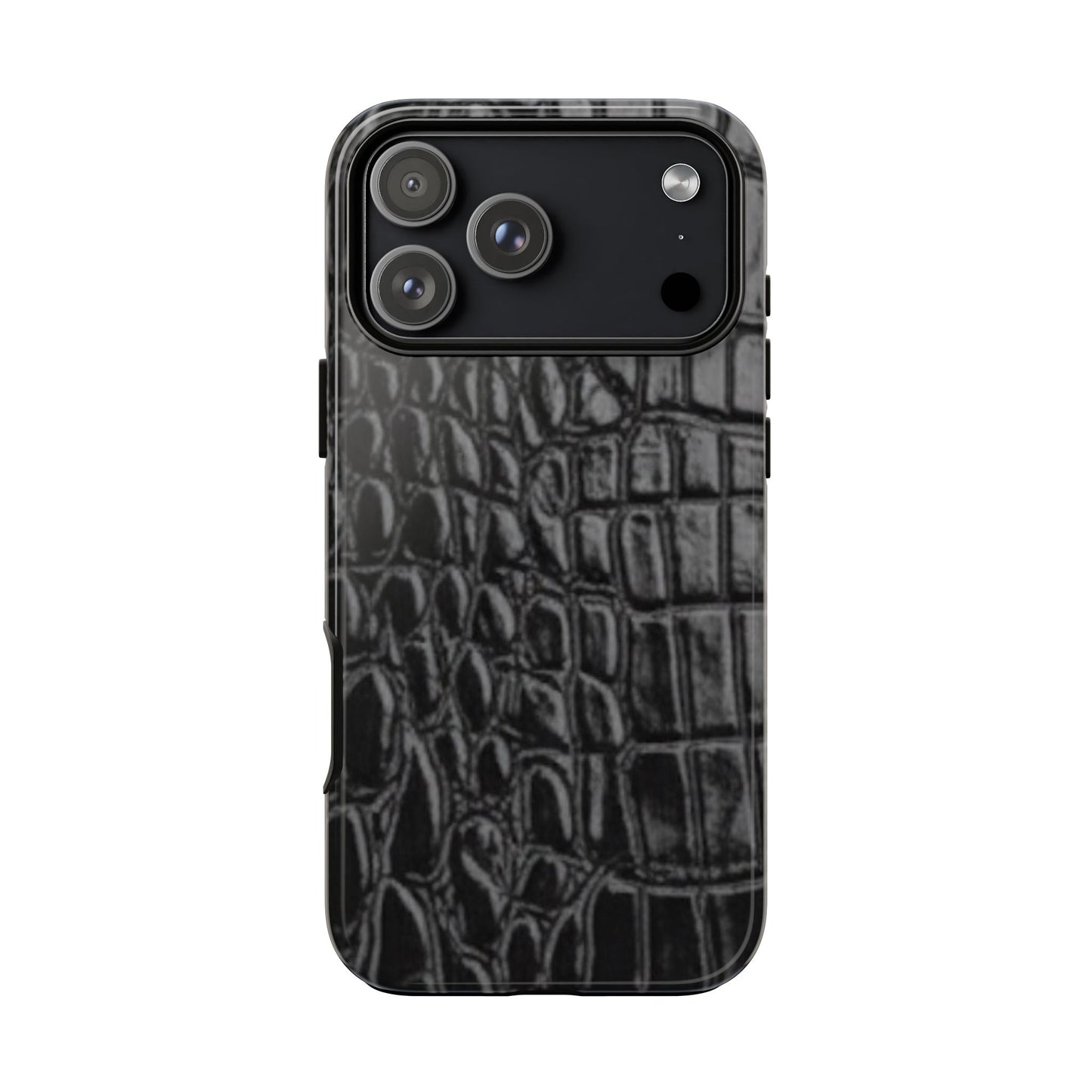 Sleek Crocodile skin print Phone Case, Tough Phone Cover, Animal Print Cases, Stylish Protective Cases, Gift for Him/Her, Black Leather Style
