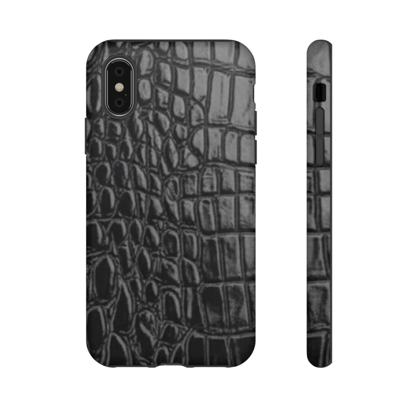 Sleek Crocodile skin print Phone Case, Tough Phone Cover, Animal Print Cases, Stylish Protective Cases, Gift for Him/Her, Black Leather Style