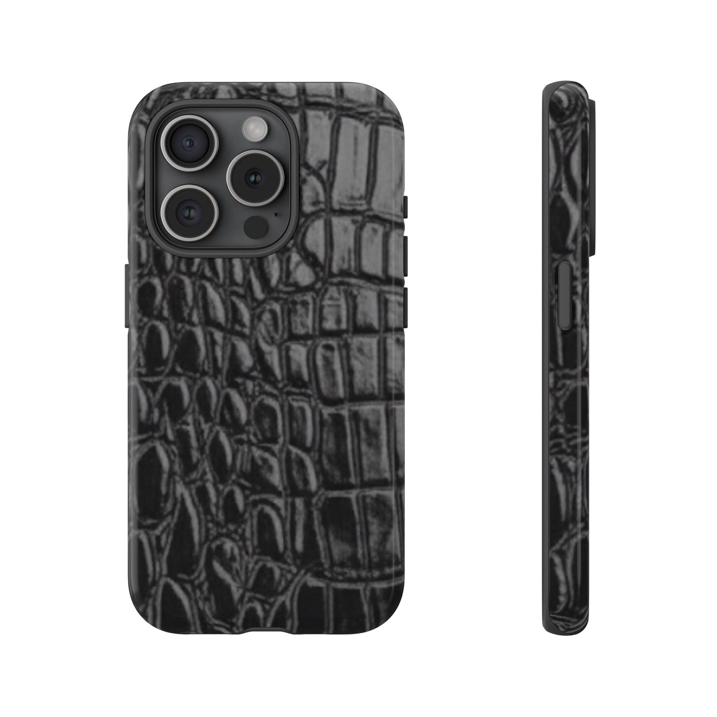 Sleek Crocodile skin print Phone Case, Tough Phone Cover, Animal Print Cases, Stylish Protective Cases, Gift for Him/Her, Black Leather Style