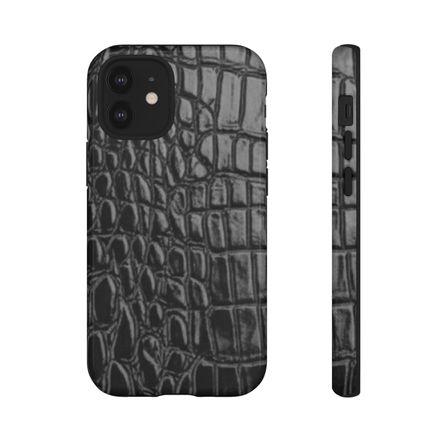 Sleek Crocodile skin print Phone Case, Tough Phone Cover, Animal Print Cases, Stylish Protective Cases, Gift for Him/Her, Black Leather Style