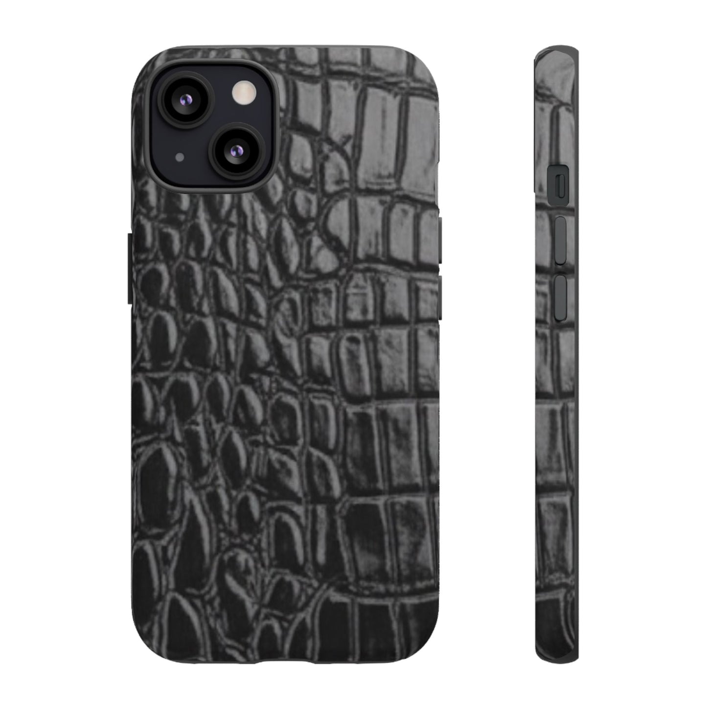 Sleek Crocodile skin print Phone Case, Tough Phone Cover, Animal Print Cases, Stylish Protective Cases, Gift for Him/Her, Black Leather Style