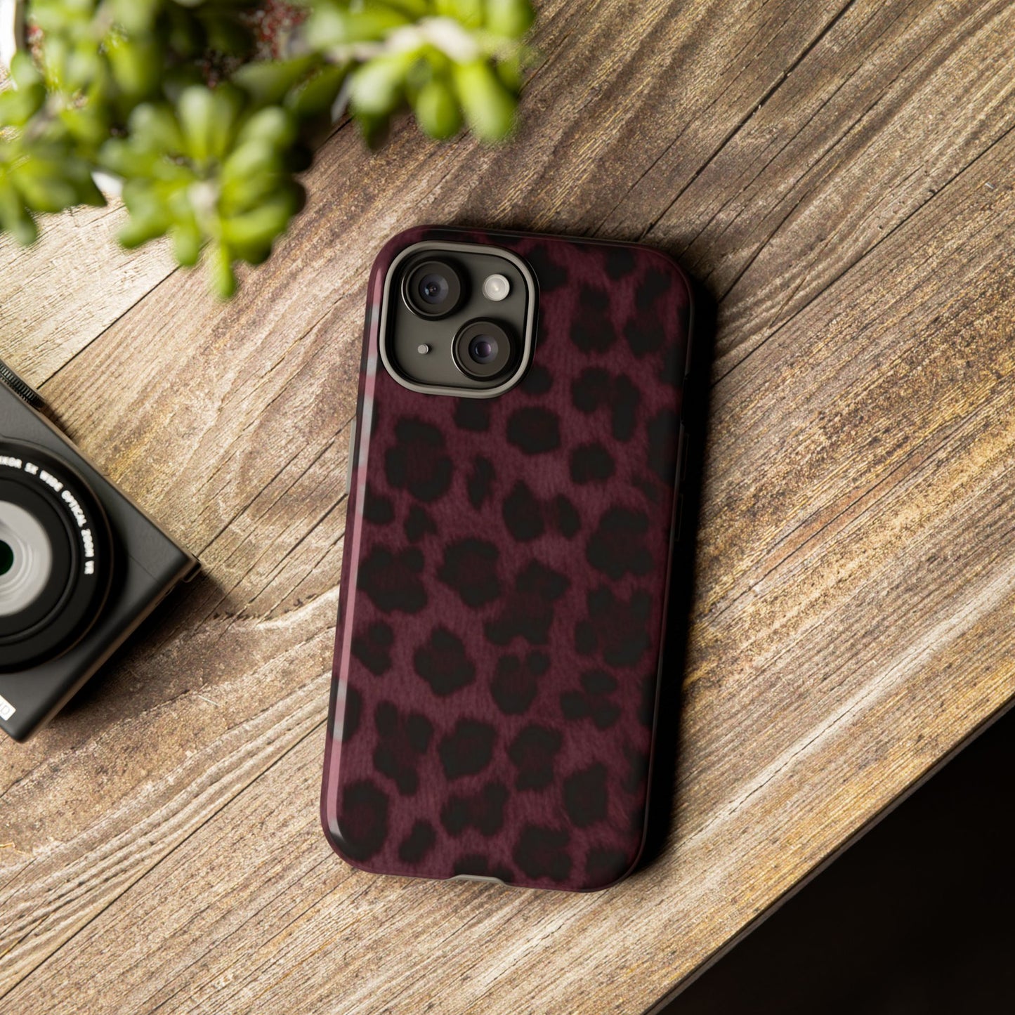 Maroon Leopard Print Phone Case, Tough Cases for Style Lovers, Fashionable Protection, Unique Gifts for Her, Trendy Accessories