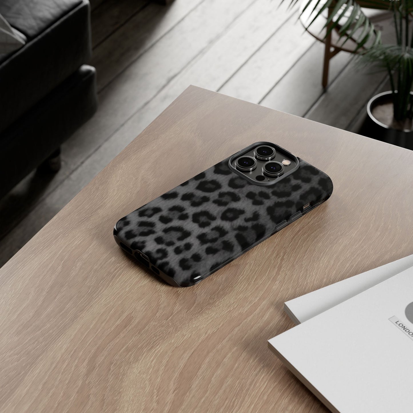 Leopard Print Dark Phone Case, Tough Cases for Animal Lovers, Stylish Protective Cover, Unique Gift for Her, Trendy Phone Accessory