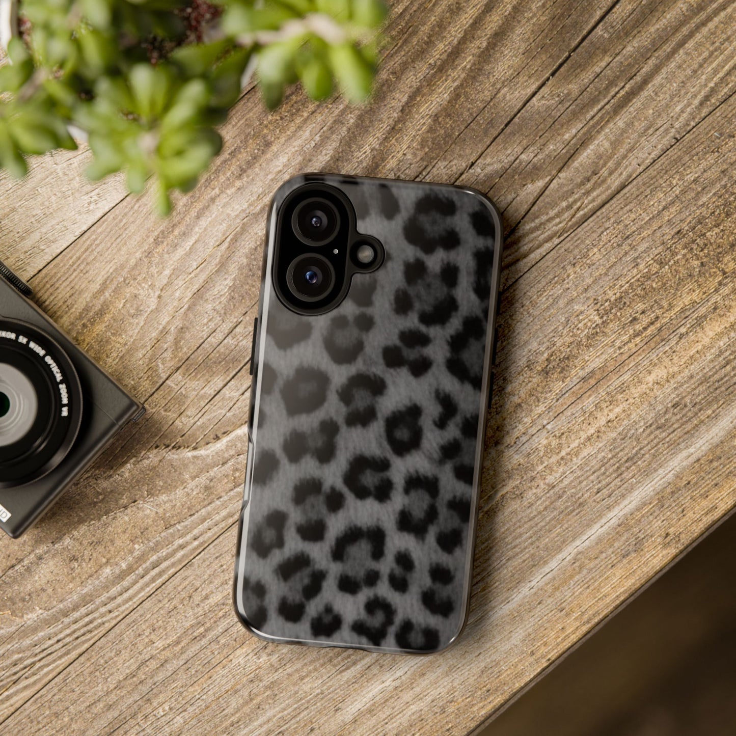 Leopard Print Dark Phone Case, Tough Cases for Animal Lovers, Stylish Protective Cover, Unique Gift for Her, Trendy Phone Accessory