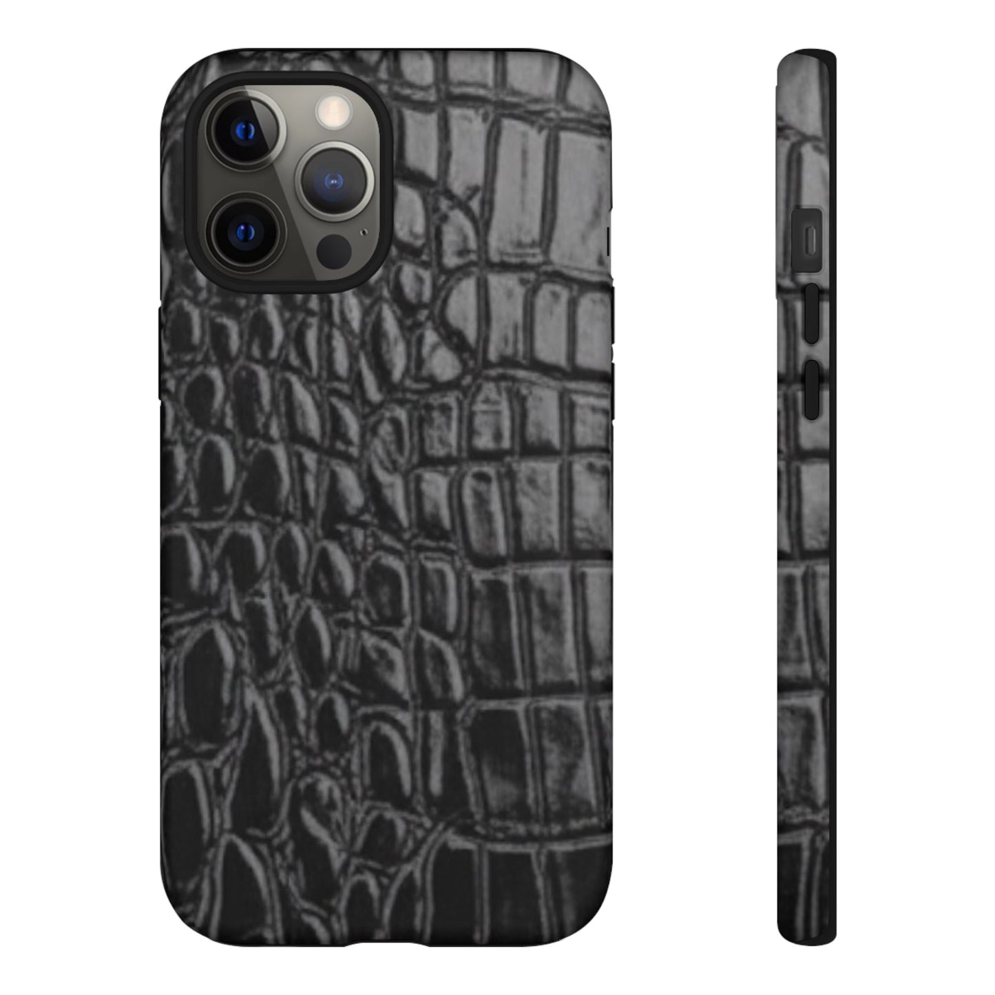 Sleek Crocodile skin print Phone Case, Tough Phone Cover, Animal Print Cases, Stylish Protective Cases, Gift for Him/Her, Black Leather Style