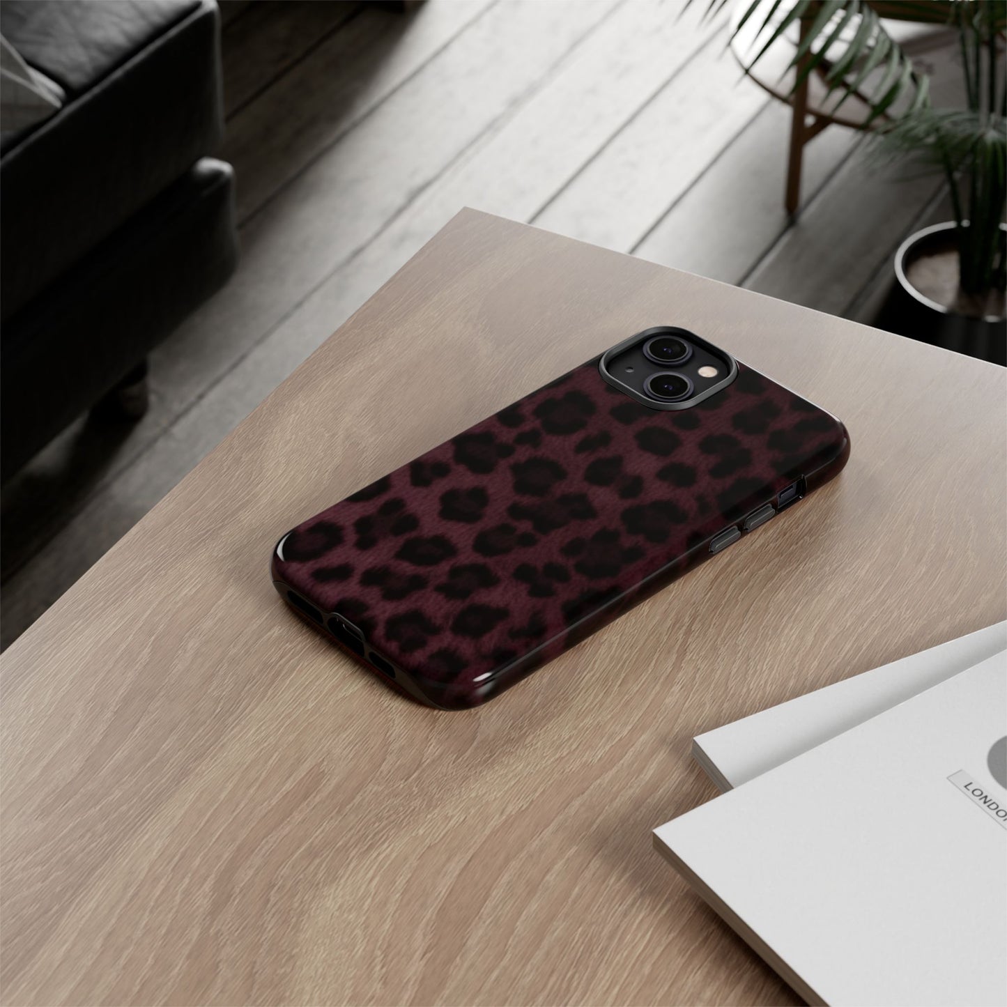 Maroon Leopard Print Phone Case, Tough Cases for Style Lovers, Fashionable Protection, Unique Gifts for Her, Trendy Accessories