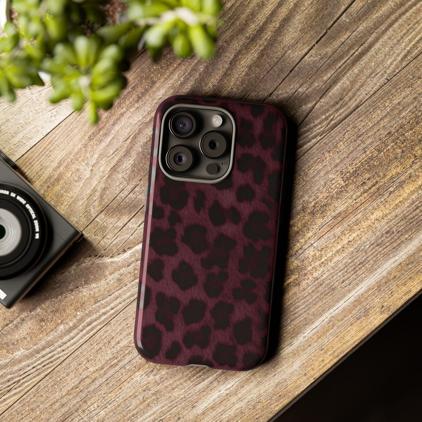 Maroon Leopard Print Phone Case, Tough Cases for Style Lovers, Fashionable Protection, Unique Gifts for Her, Trendy Accessories