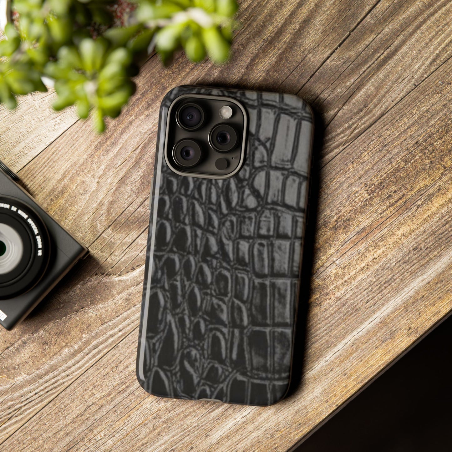 Sleek Crocodile skin print Phone Case, Tough Phone Cover, Animal Print Cases, Stylish Protective Cases, Gift for Him/Her, Black Leather Style