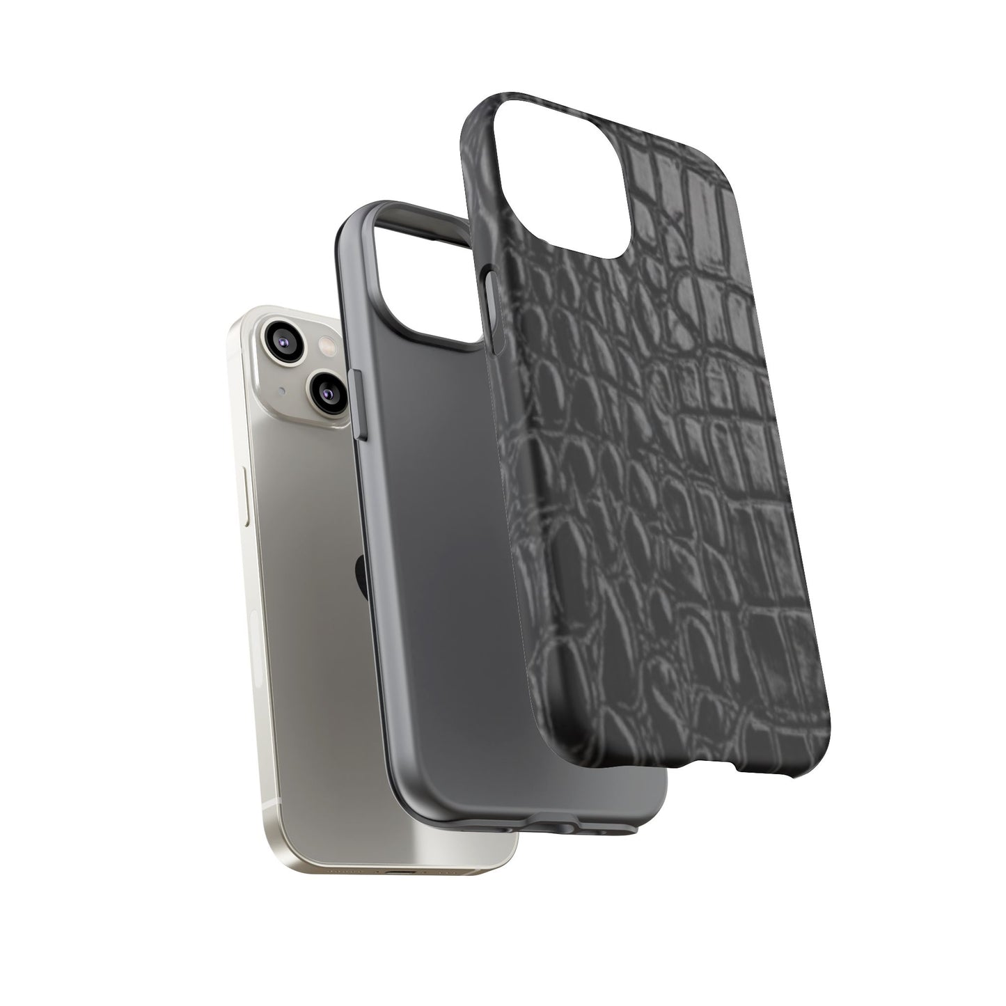 Sleek Crocodile skin print Phone Case, Tough Phone Cover, Animal Print Cases, Stylish Protective Cases, Gift for Him/Her, Black Leather Style