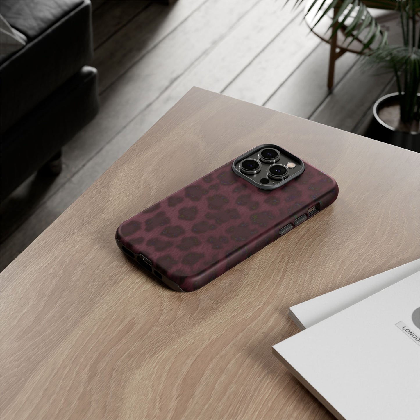 Maroon Leopard Print Phone Case, Tough Cases for Style Lovers, Fashionable Protection, Unique Gifts for Her, Trendy Accessories