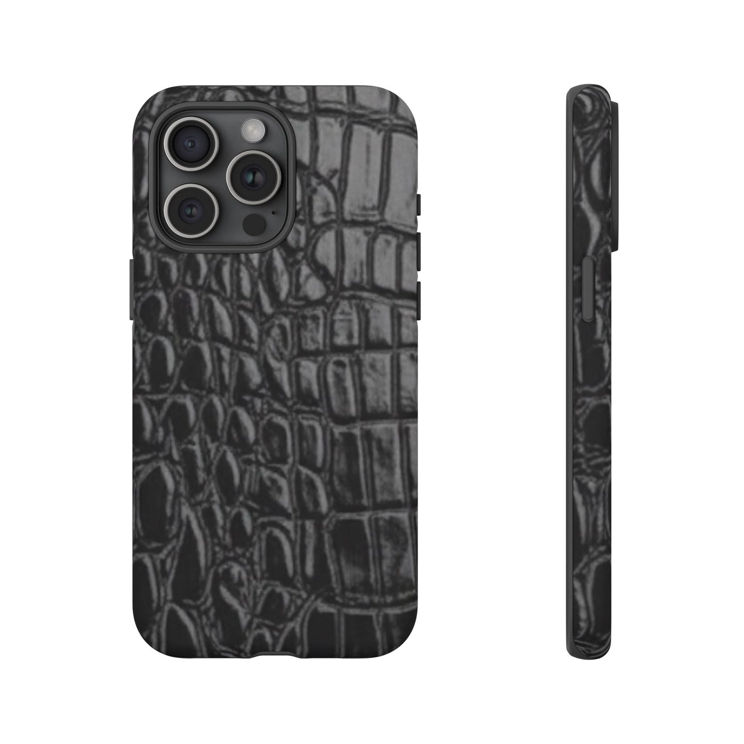 Sleek Crocodile skin print Phone Case, Tough Phone Cover, Animal Print Cases, Stylish Protective Cases, Gift for Him/Her, Black Leather Style