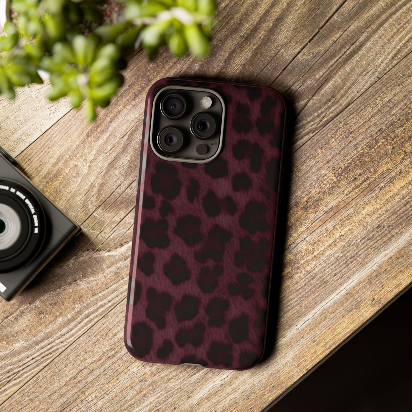 Maroon Leopard Print Phone Case, Tough Cases for Style Lovers, Fashionable Protection, Unique Gifts for Her, Trendy Accessories