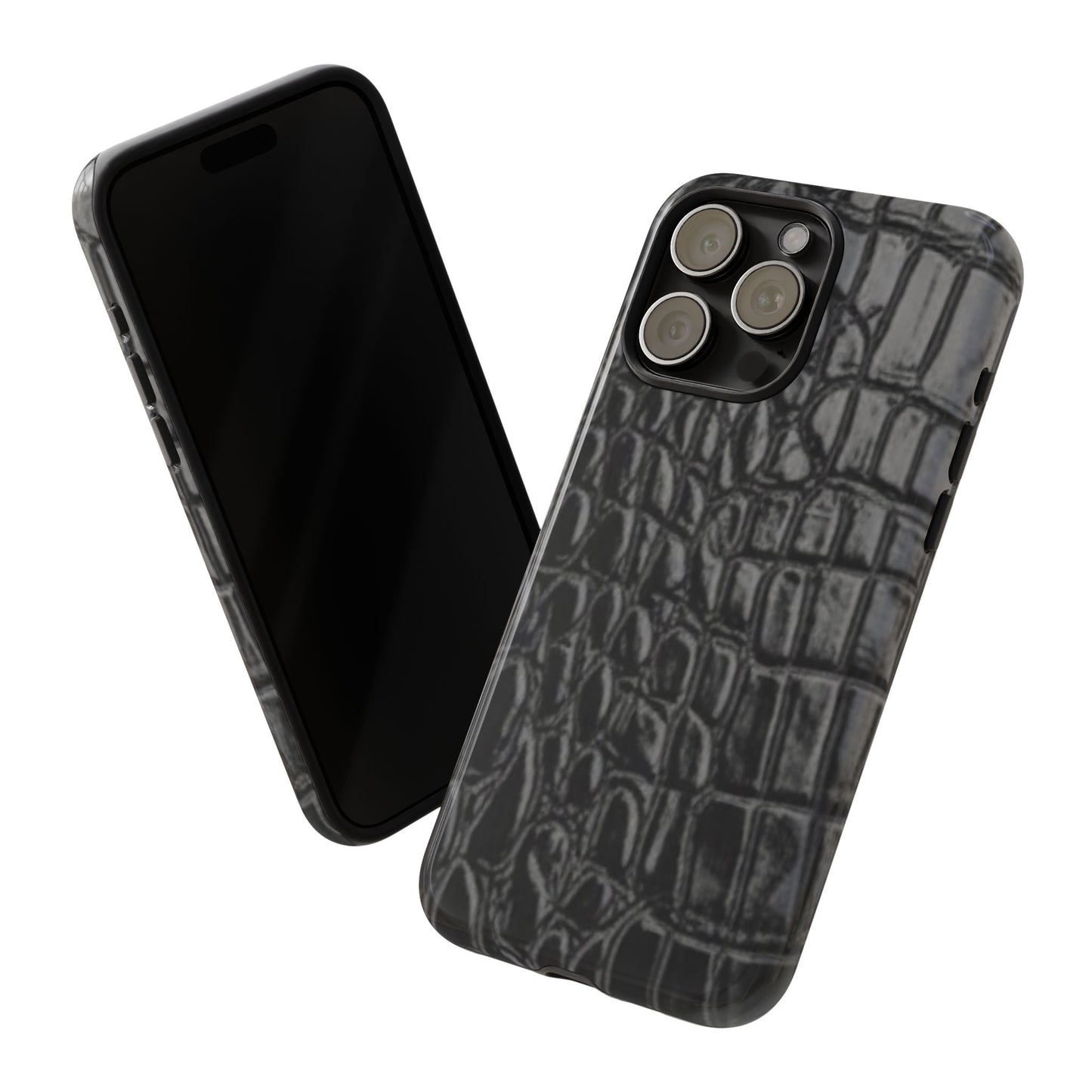 Sleek Crocodile skin print Phone Case, Tough Phone Cover, Animal Print Cases, Stylish Protective Cases, Gift for Him/Her, Black Leather Style