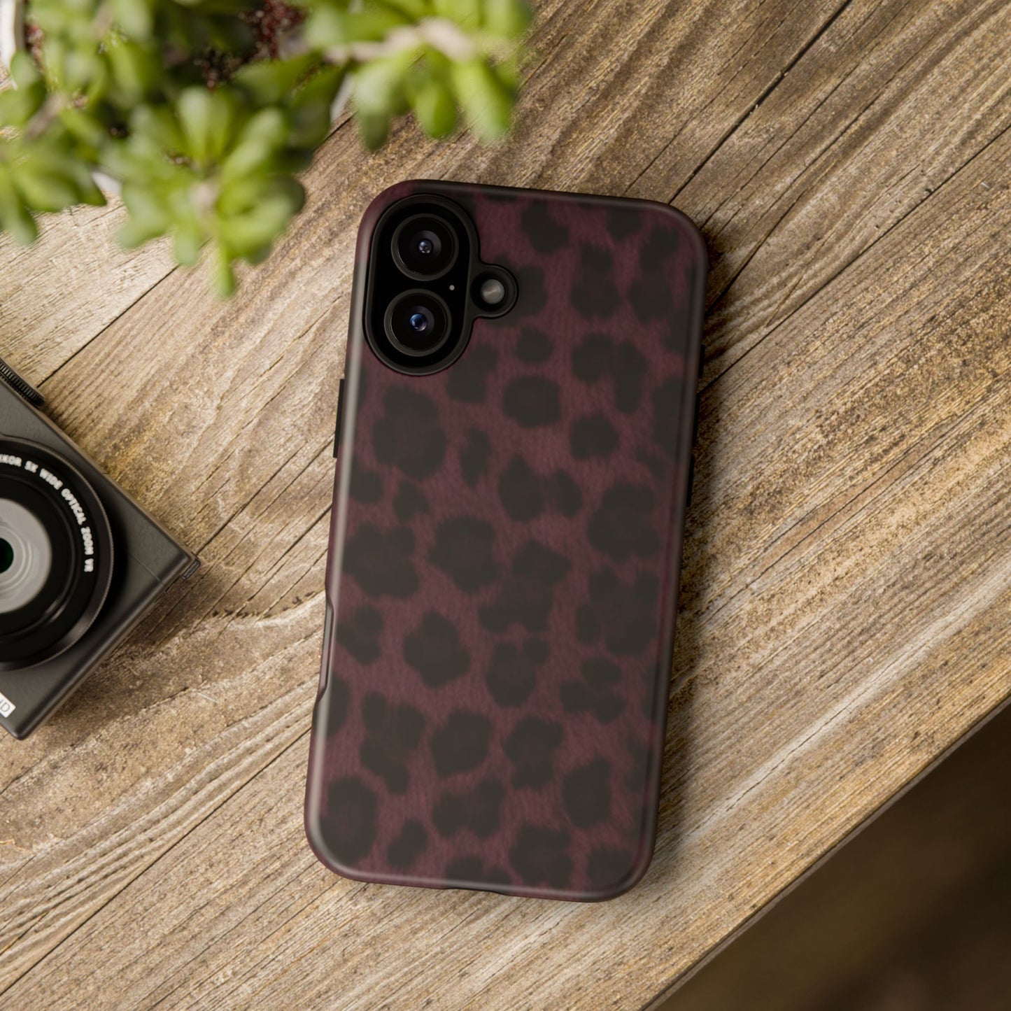 Maroon Leopard Print Phone Case, Tough Cases for Style Lovers, Fashionable Protection, Unique Gifts for Her, Trendy Accessories