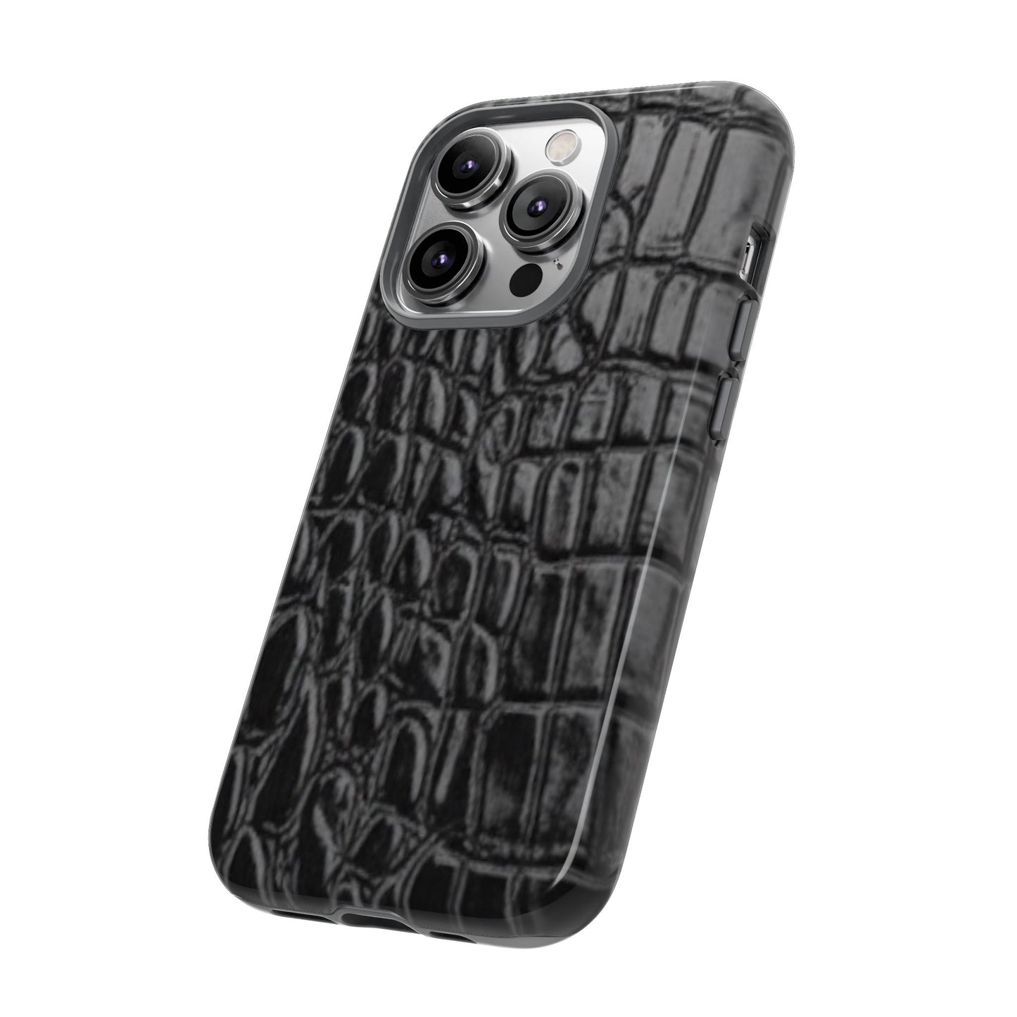 Sleek Crocodile skin print Phone Case, Tough Phone Cover, Animal Print Cases, Stylish Protective Cases, Gift for Him/Her, Black Leather Style