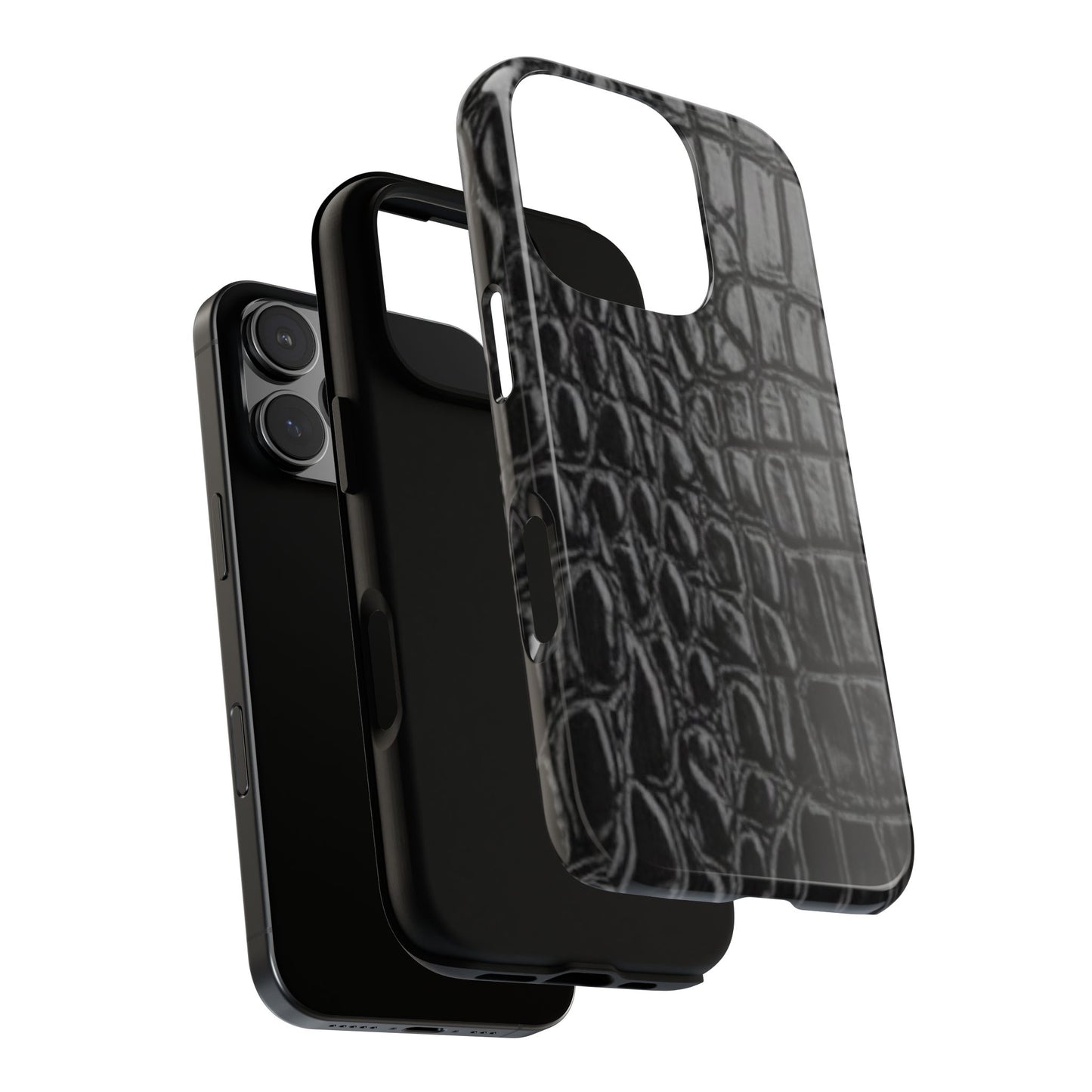 Sleek Crocodile skin print Phone Case, Tough Phone Cover, Animal Print Cases, Stylish Protective Cases, Gift for Him/Her, Black Leather Style