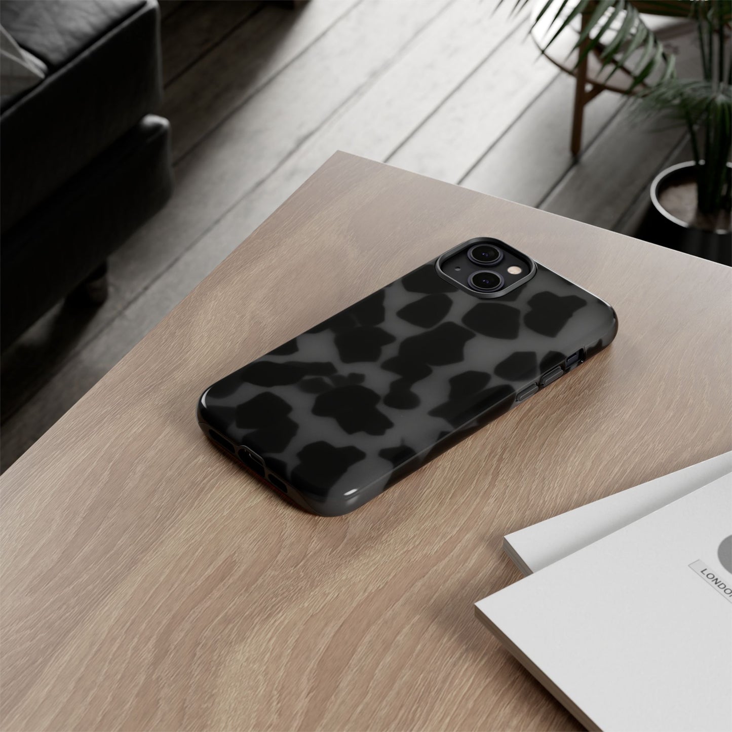 Jumbo tortoise shell Black Stylish Phone Case - Durable Protection, Trendy Design, Gift for Her, Fashion Accessories, Cow Print Phone Cover