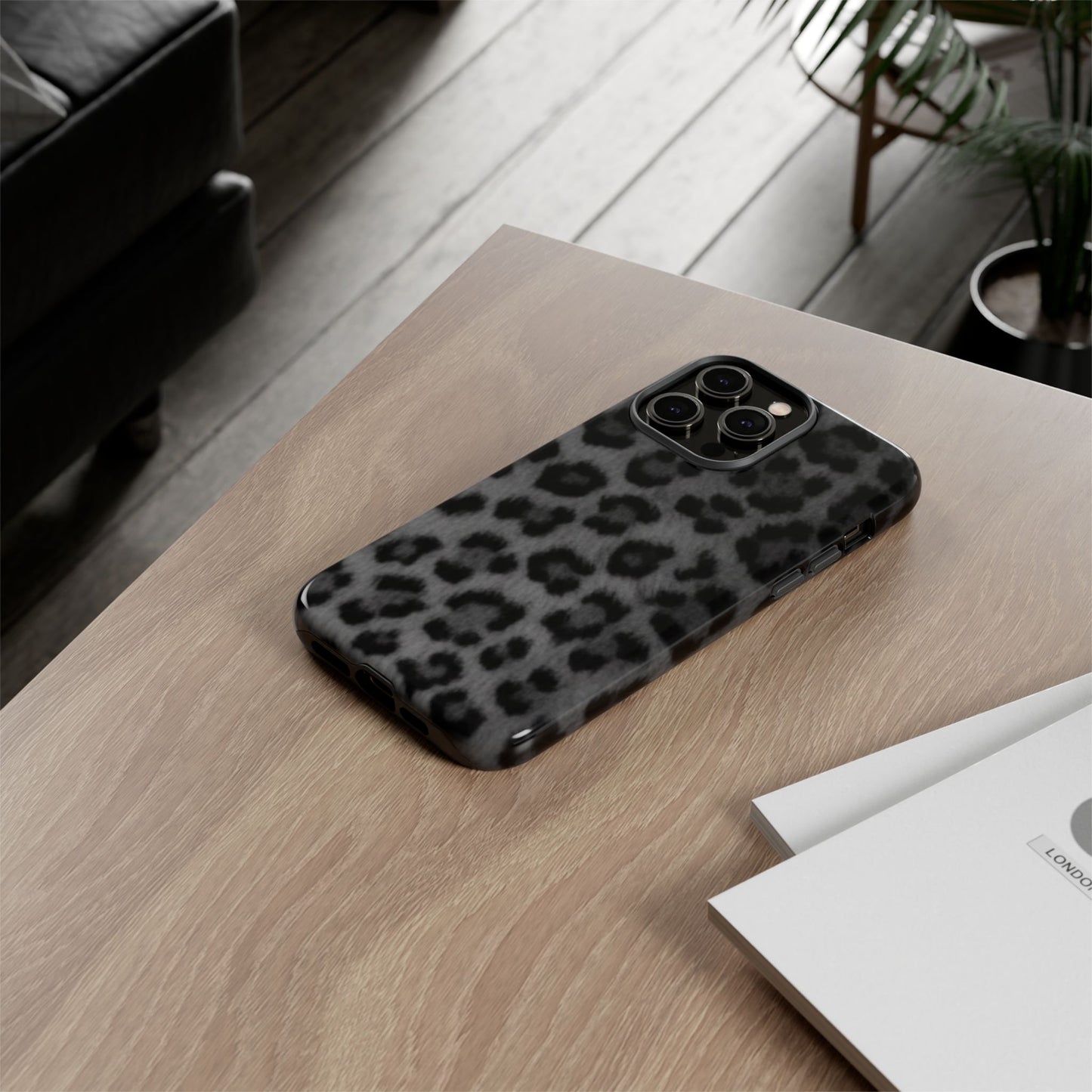 Leopard Print Dark Phone Case, Tough Cases for Animal Lovers, Stylish Protective Cover, Unique Gift for Her, Trendy Phone Accessory
