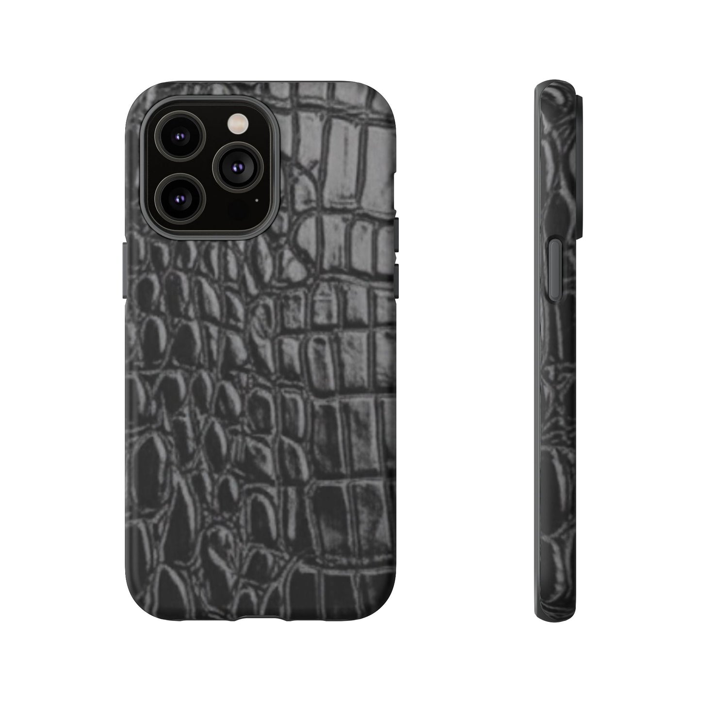 Sleek Crocodile skin print Phone Case, Tough Phone Cover, Animal Print Cases, Stylish Protective Cases, Gift for Him/Her, Black Leather Style