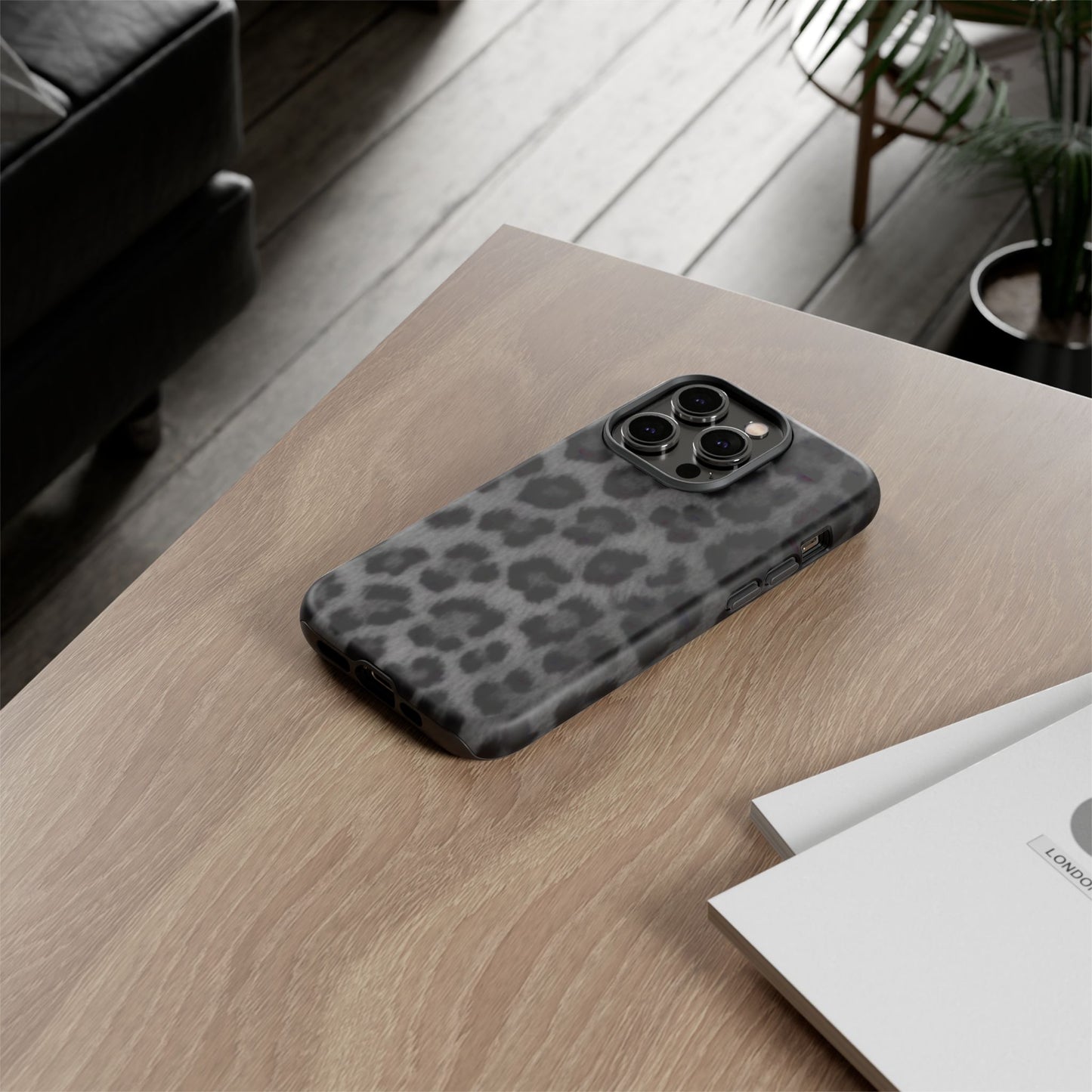 Leopard Print Dark Phone Case, Tough Cases for Animal Lovers, Stylish Protective Cover, Unique Gift for Her, Trendy Phone Accessory