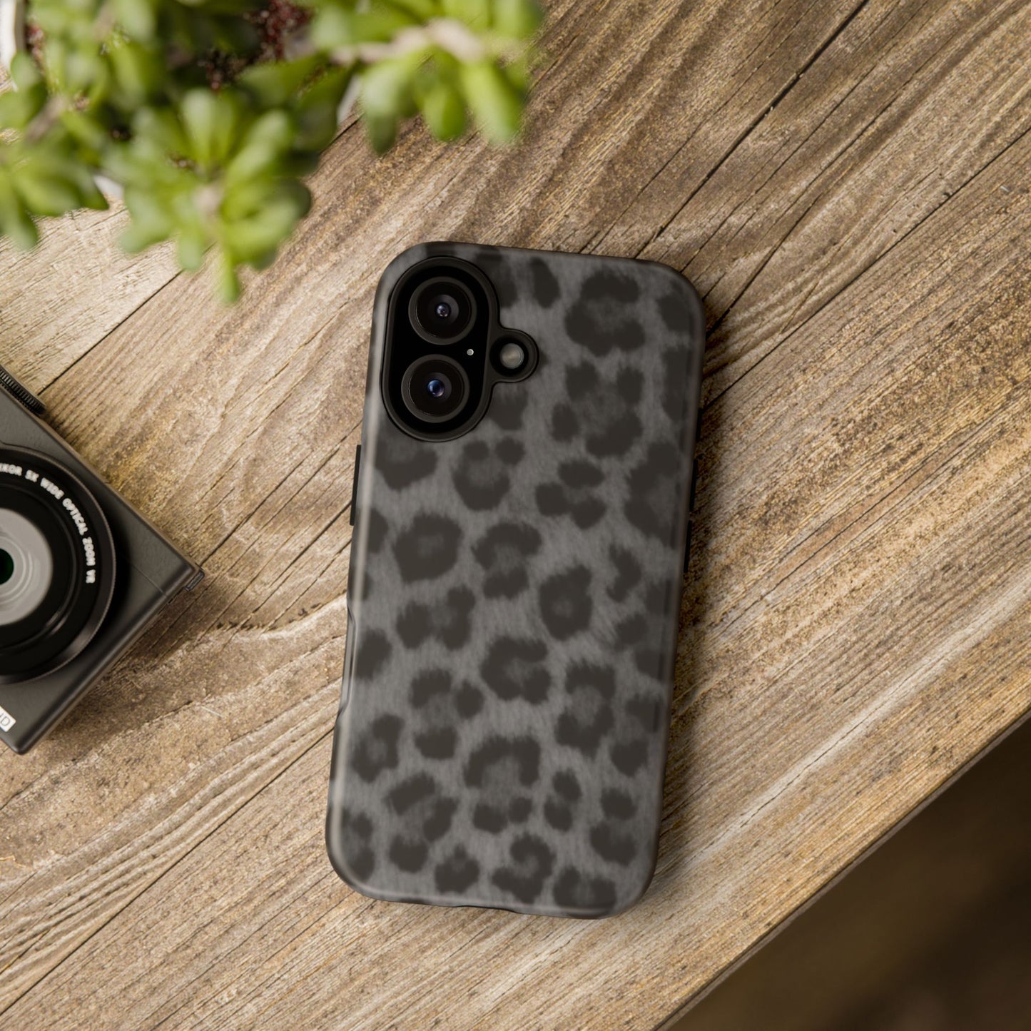 Leopard Print Dark Phone Case, Tough Cases for Animal Lovers, Stylish Protective Cover, Unique Gift for Her, Trendy Phone Accessory