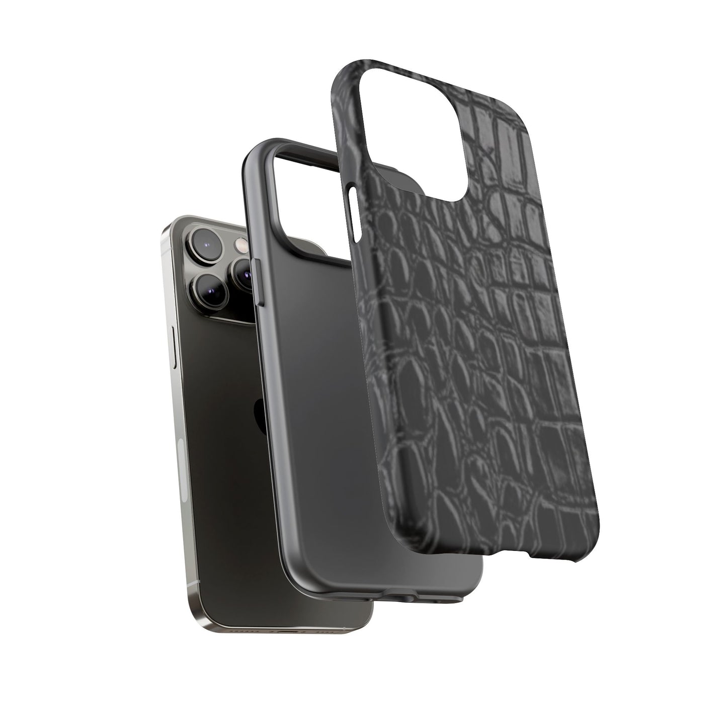 Sleek Crocodile skin print Phone Case, Tough Phone Cover, Animal Print Cases, Stylish Protective Cases, Gift for Him/Her, Black Leather Style
