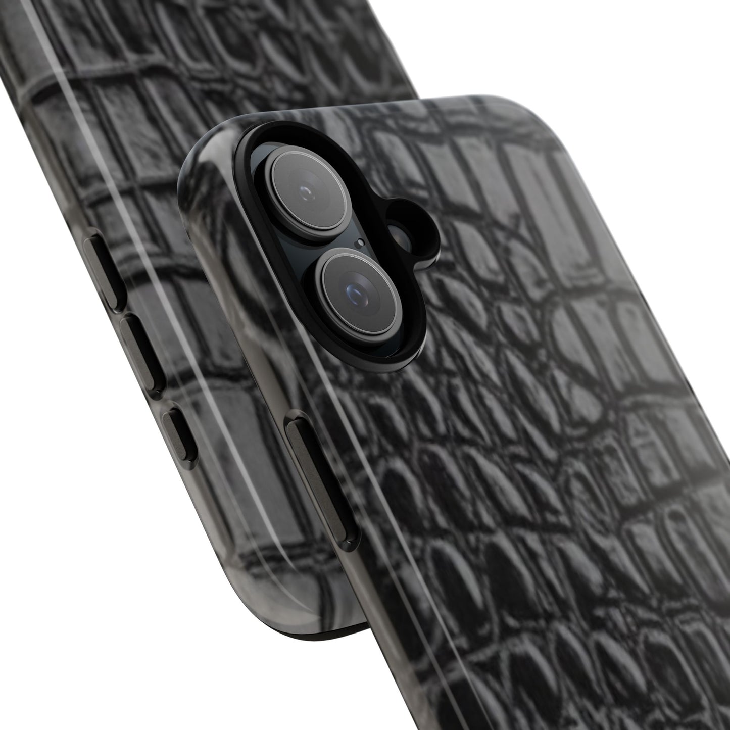 Sleek Crocodile skin print Phone Case, Tough Phone Cover, Animal Print Cases, Stylish Protective Cases, Gift for Him/Her, Black Leather Style