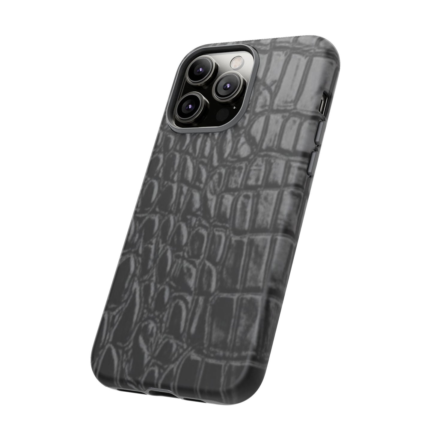 Sleek Crocodile skin print Phone Case, Tough Phone Cover, Animal Print Cases, Stylish Protective Cases, Gift for Him/Her, Black Leather Style