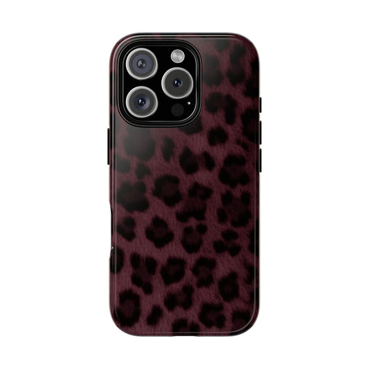 Maroon Leopard Print Phone Case, Tough Cases for Style Lovers, Fashionable Protection, Unique Gifts for Her, Trendy Accessories