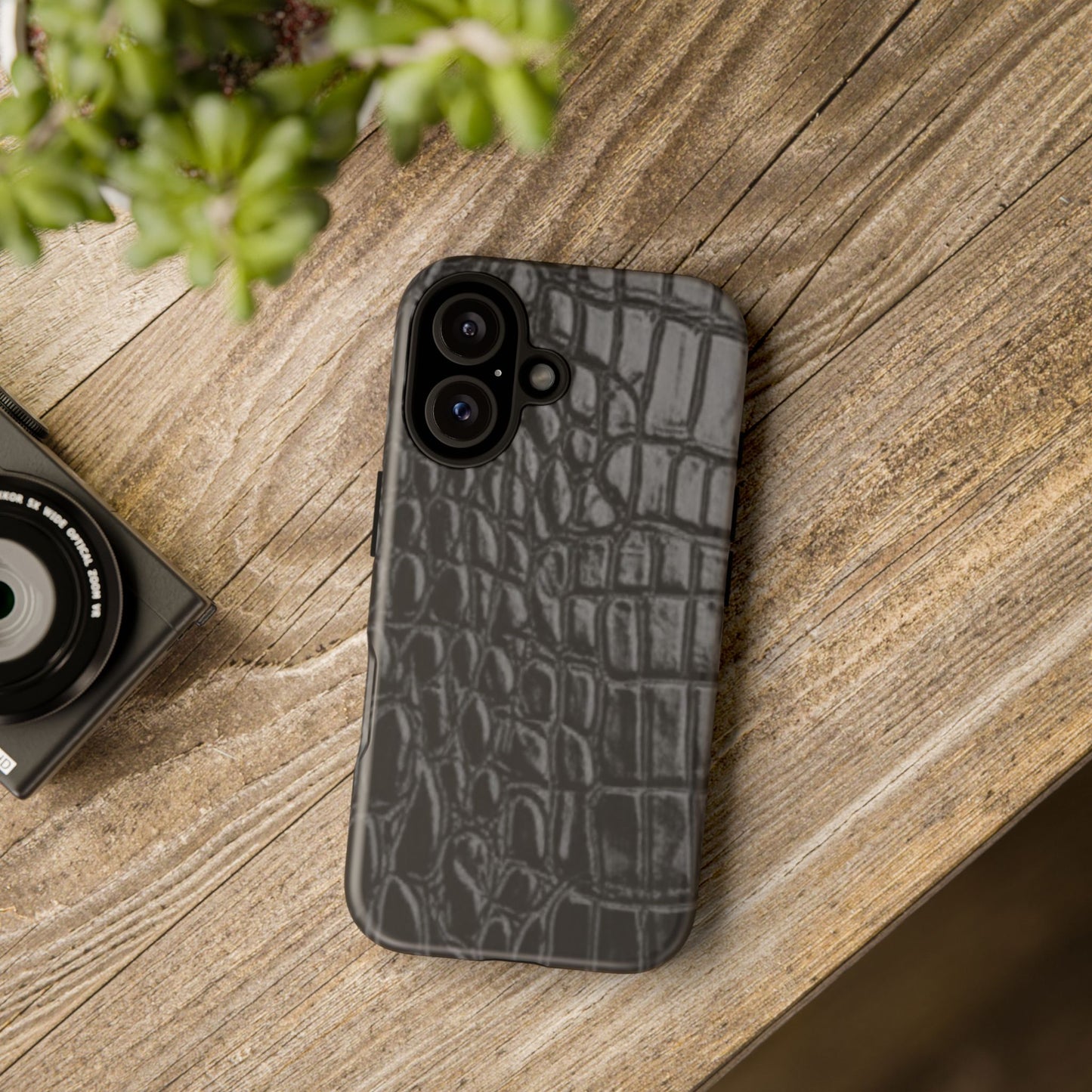 Sleek Crocodile skin print Phone Case, Tough Phone Cover, Animal Print Cases, Stylish Protective Cases, Gift for Him/Her, Black Leather Style