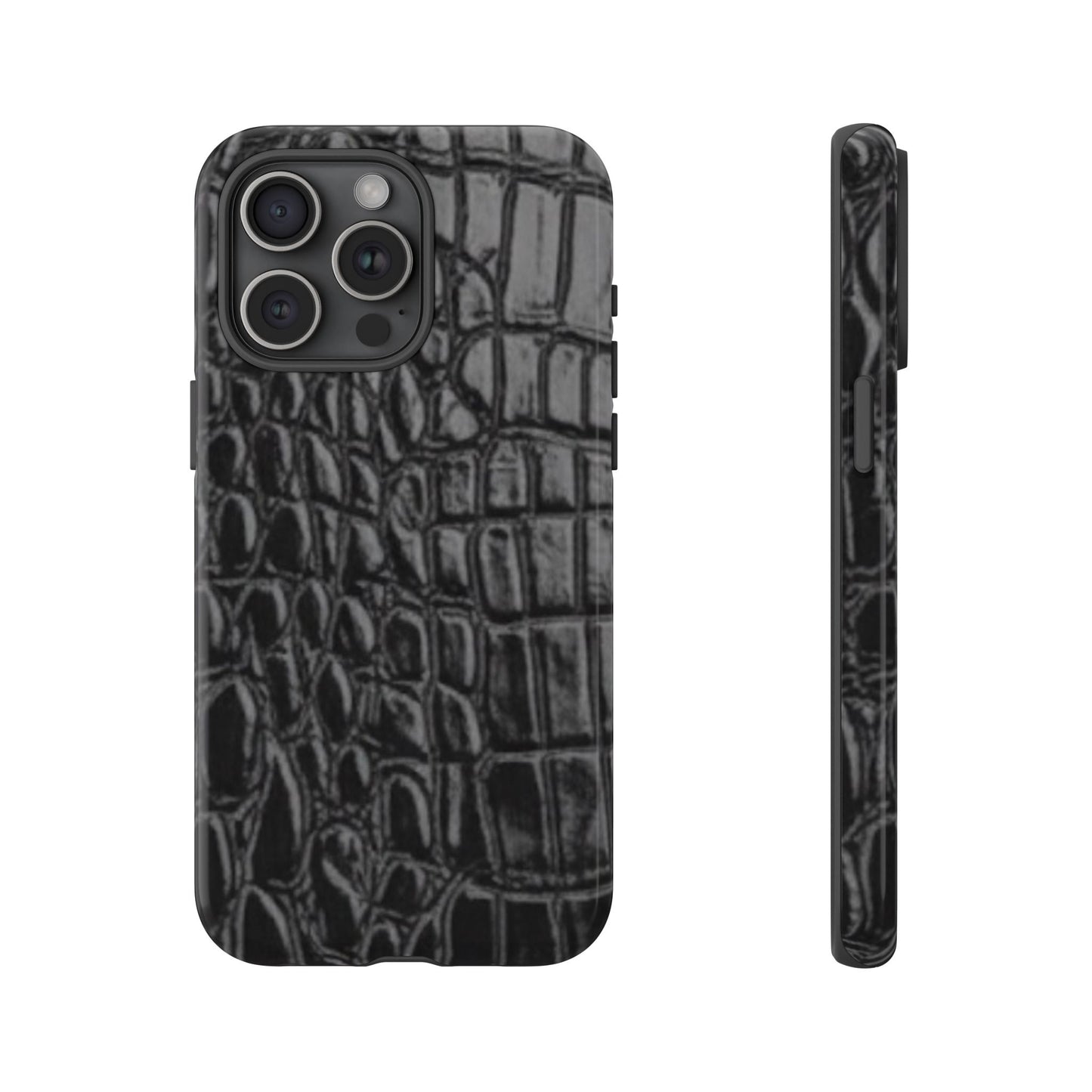 Sleek Crocodile skin print Phone Case, Tough Phone Cover, Animal Print Cases, Stylish Protective Cases, Gift for Him/Her, Black Leather Style