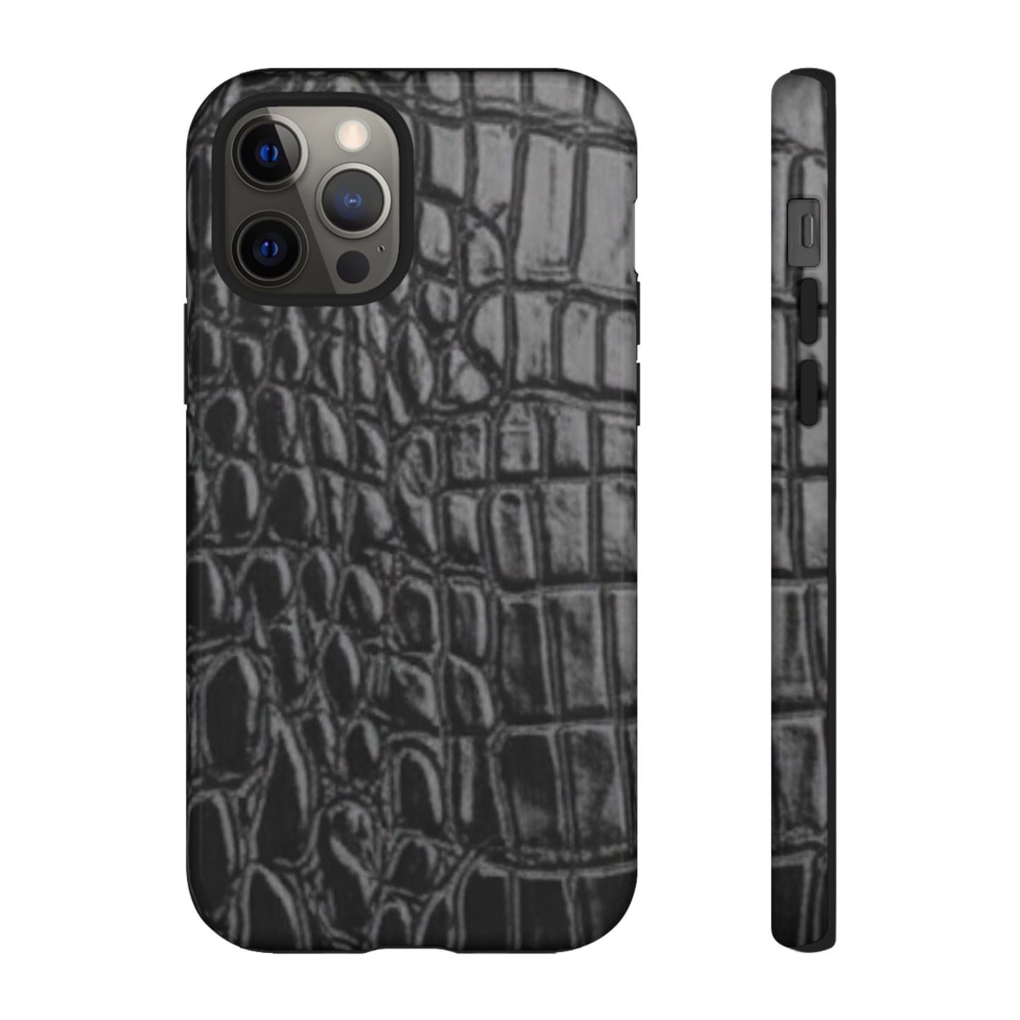 Sleek Crocodile skin print Phone Case, Tough Phone Cover, Animal Print Cases, Stylish Protective Cases, Gift for Him/Her, Black Leather Style